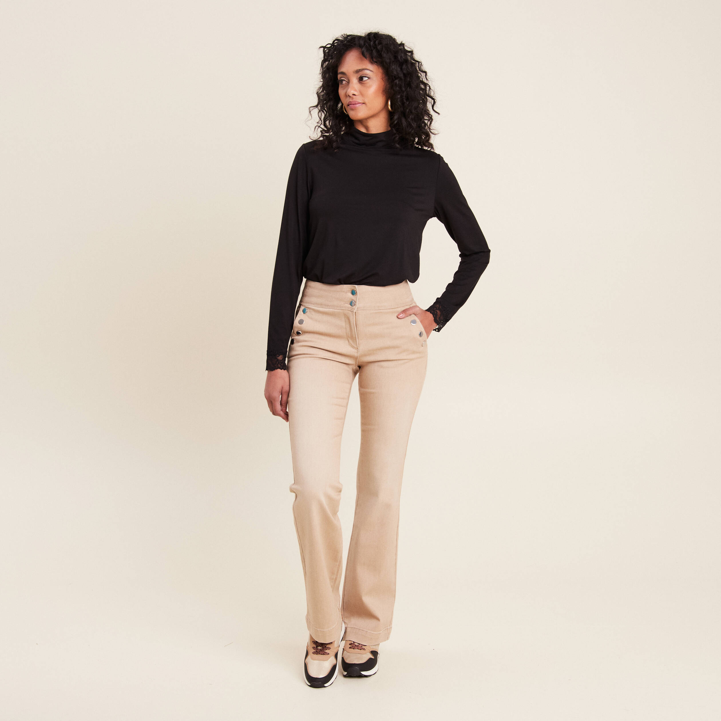 Jean coupe bootcut taille haute sable femme