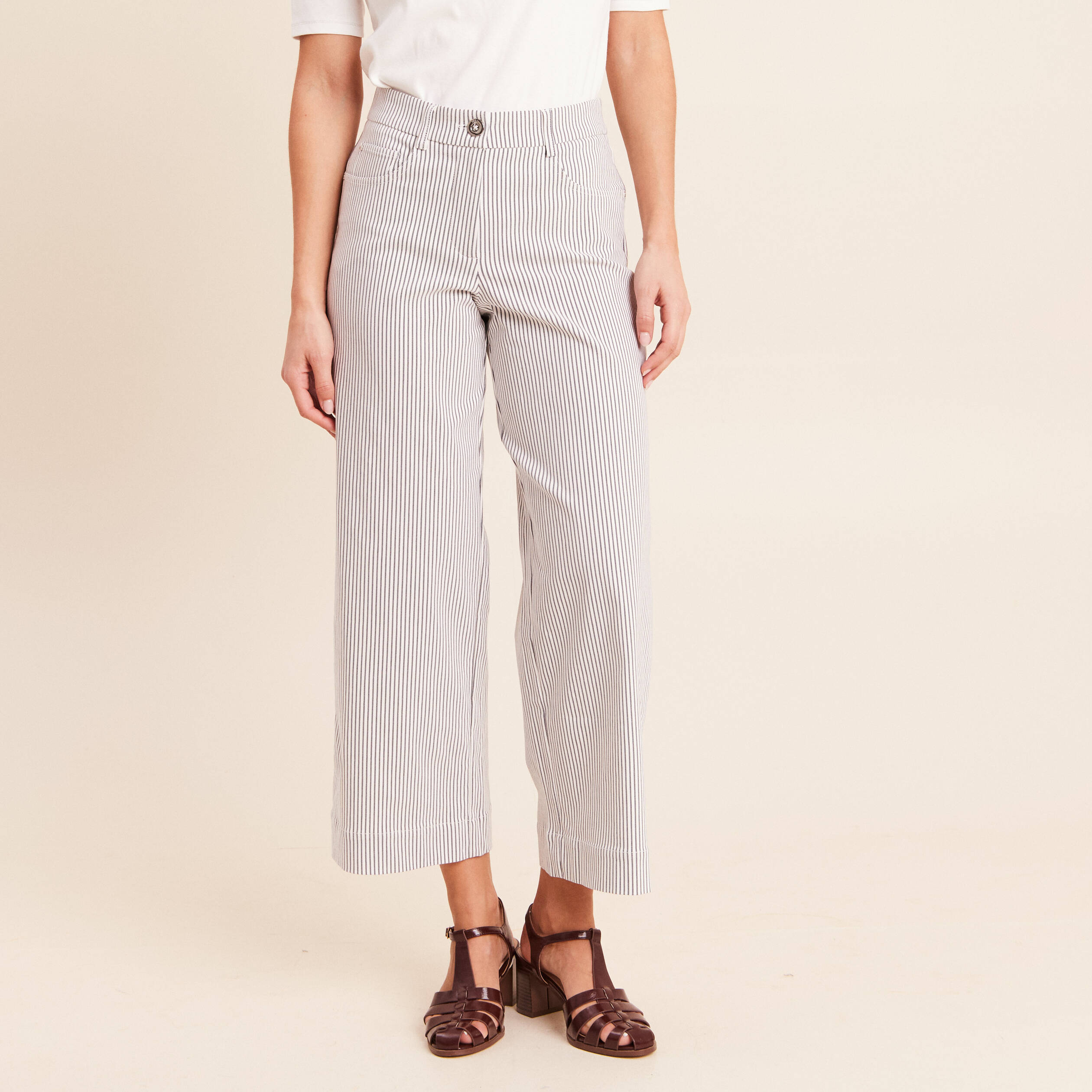 Pantalon large taille haute bleu femme
