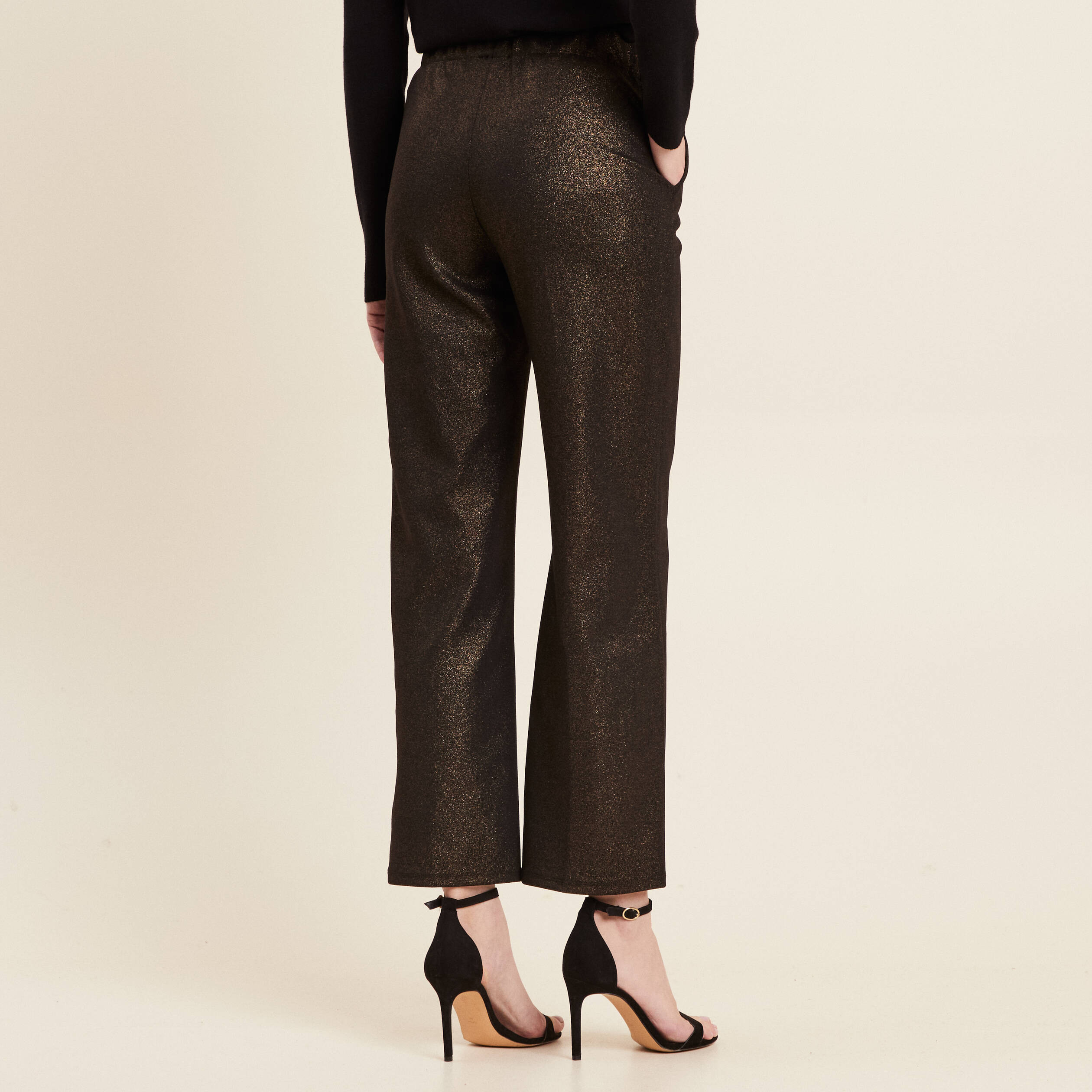 Pantalon large paillettes noir femme