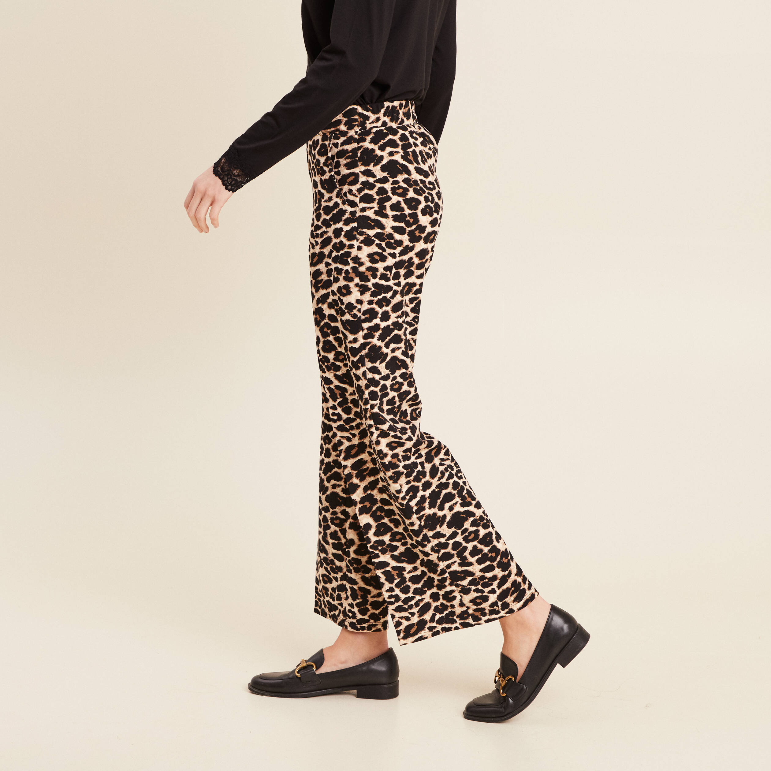 Pantalon large creme femme