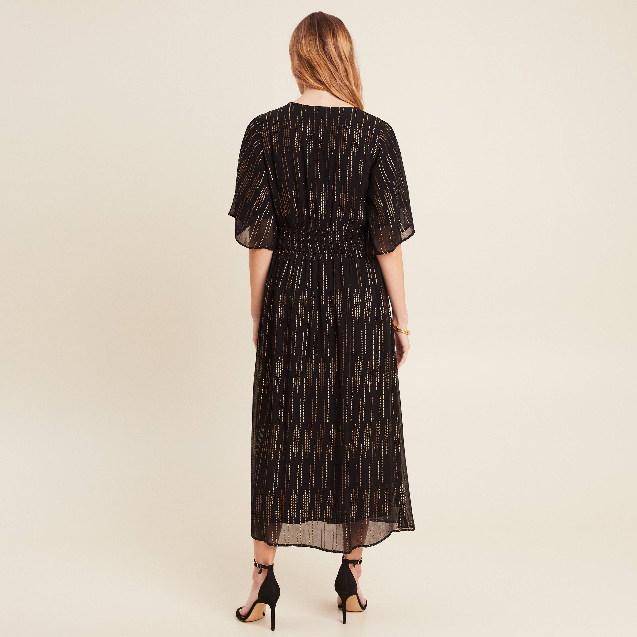 Robe longue évasée couleur or femme