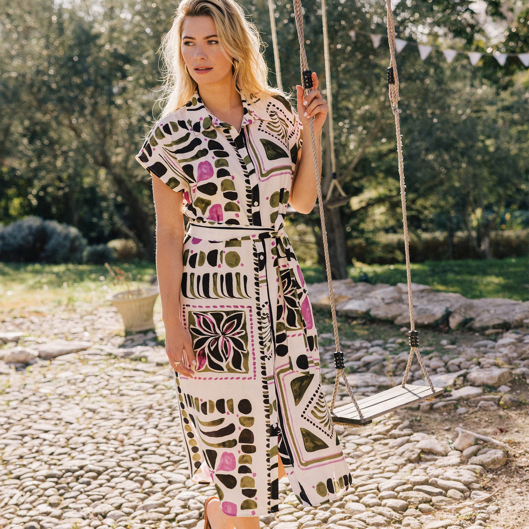 Robe longue évasée vert femme Bréal