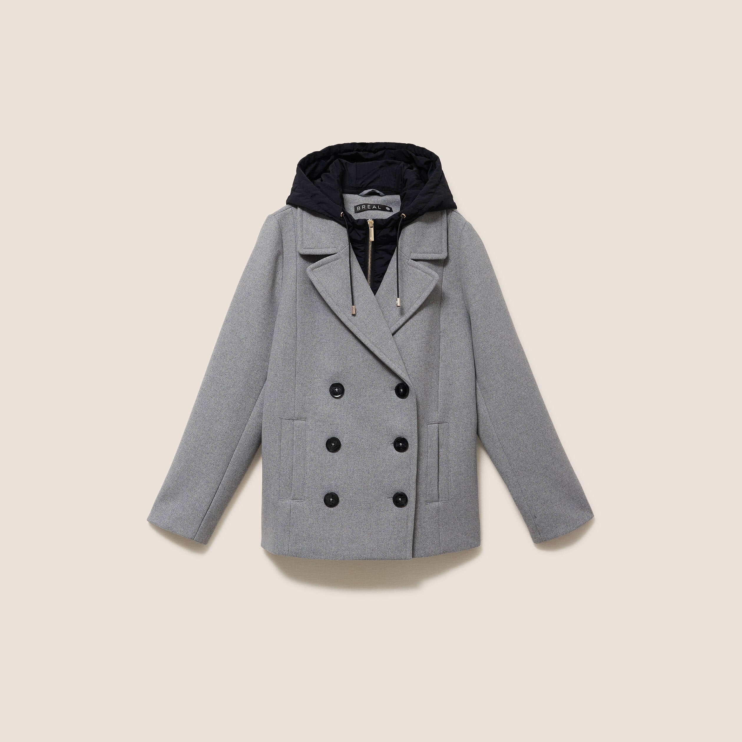 Caban doubl&eacute; avec capuche gris clair femme