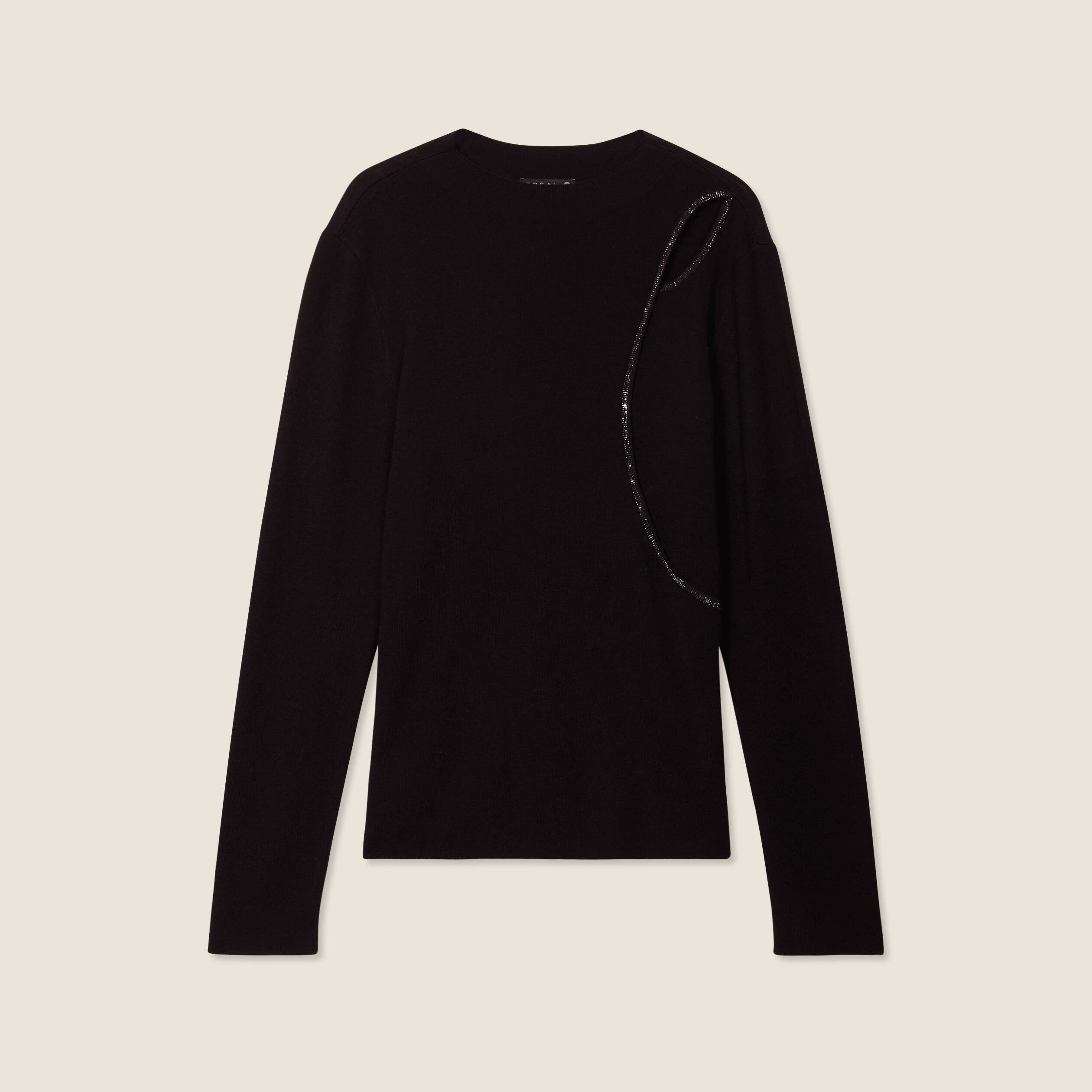 Pull manches longues strass noir femme