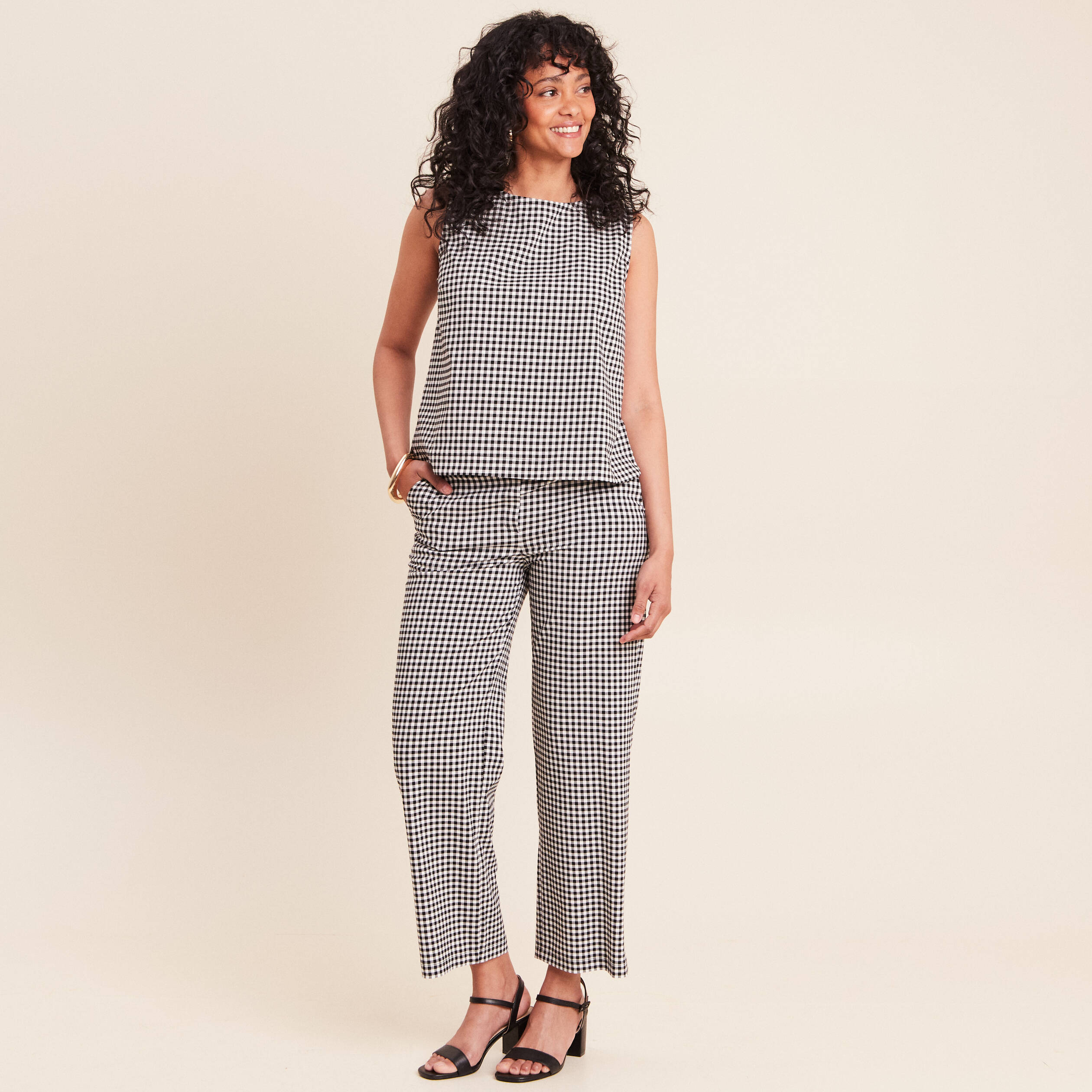 Pantalon large 7/8&egrave;me taille standard noir femme
