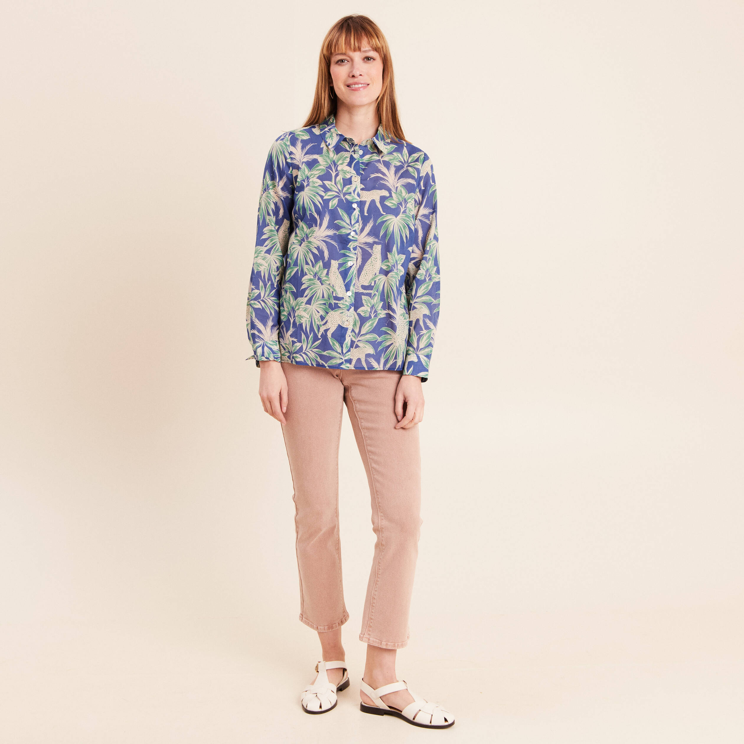 Chemise manches longues bleu femme