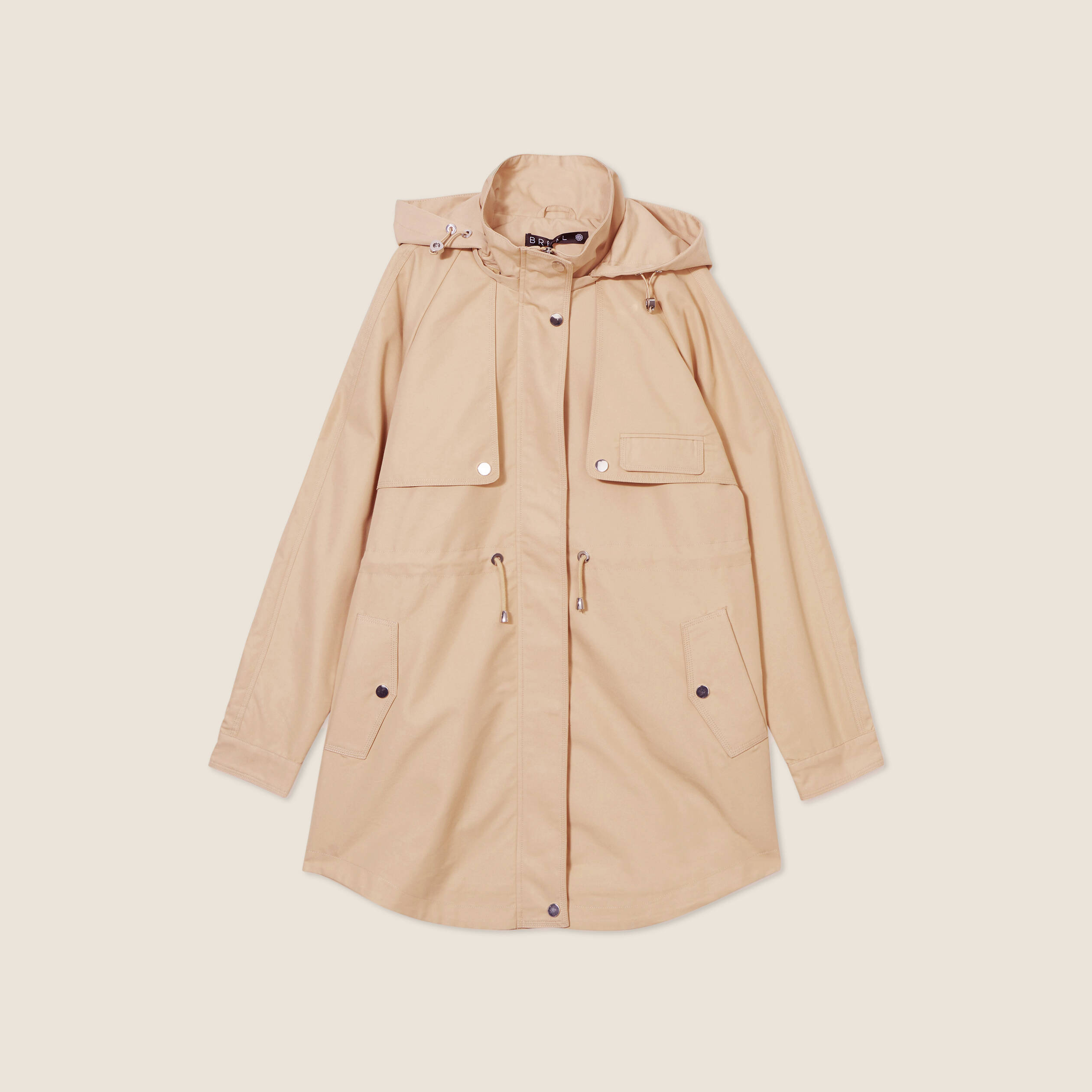 Parka déperlante cintrée à capuche beige femme