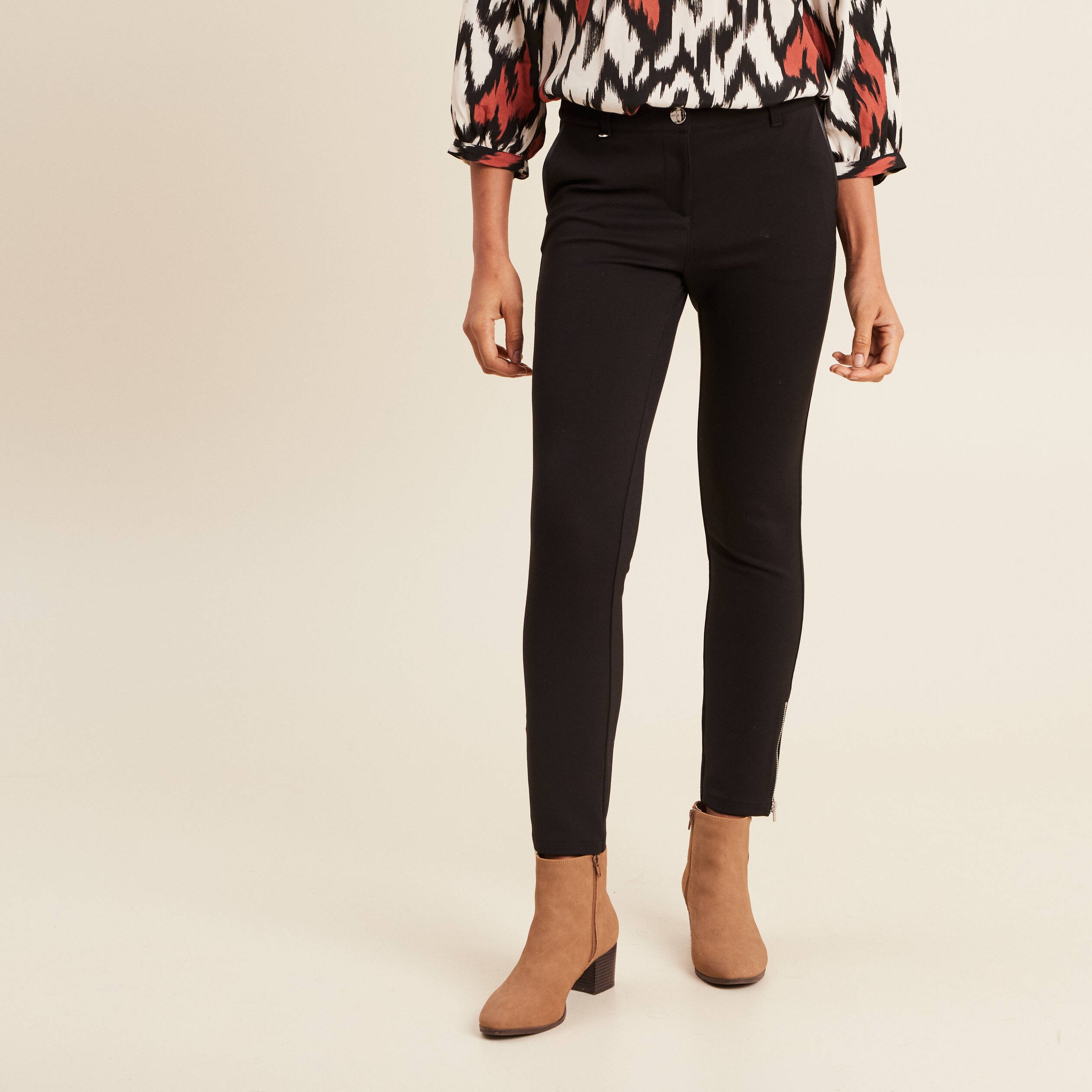 pantalon ajuste details zippes noir femme Pantalon ajusté détails zippés noir femme