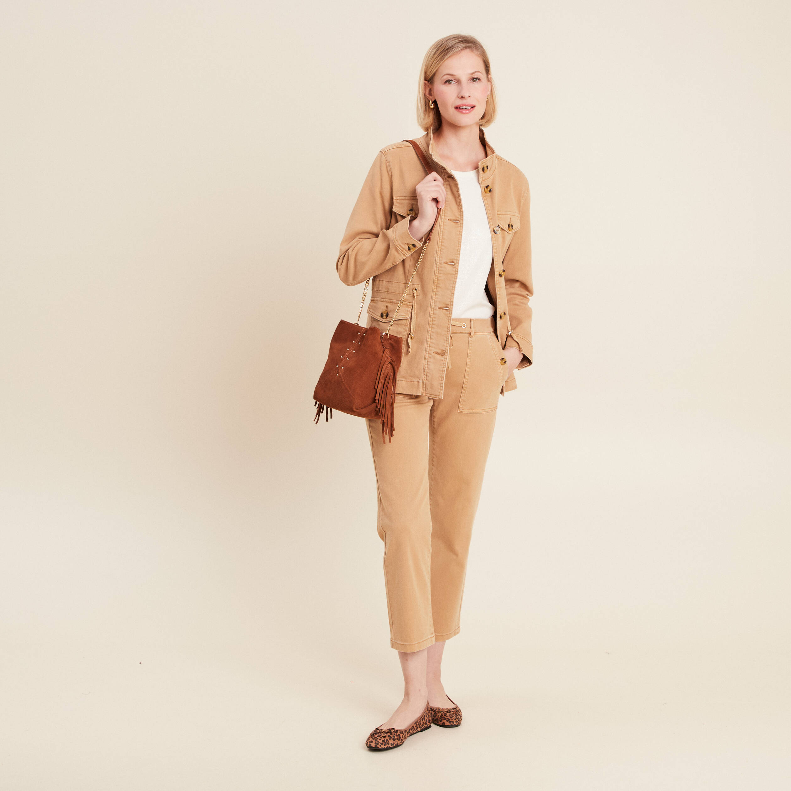 Veste boutonnée en jean marron clair femme