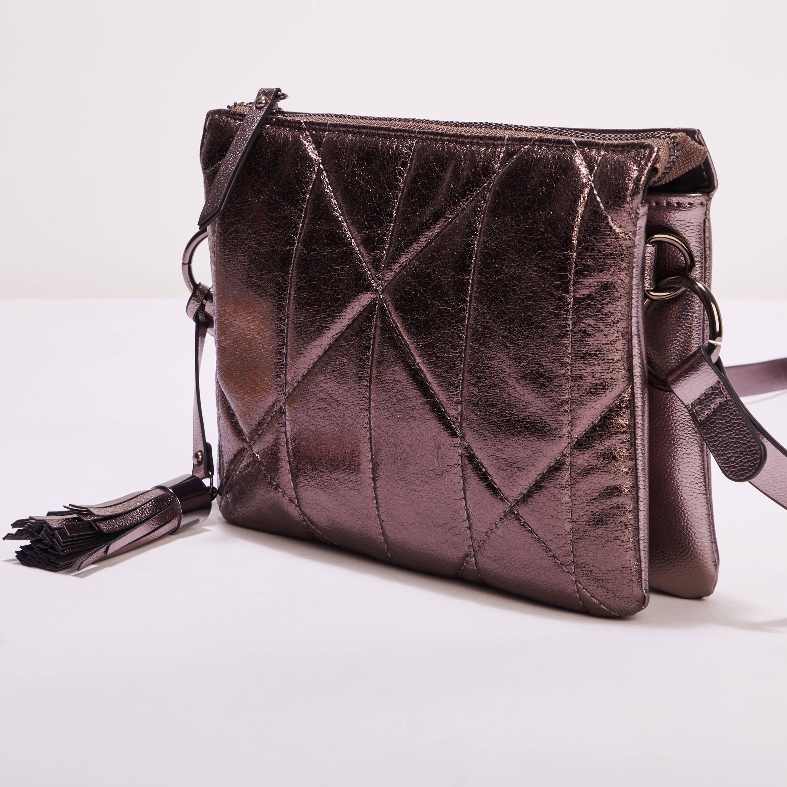 Sac matelass double poche couleur argent femme Br al