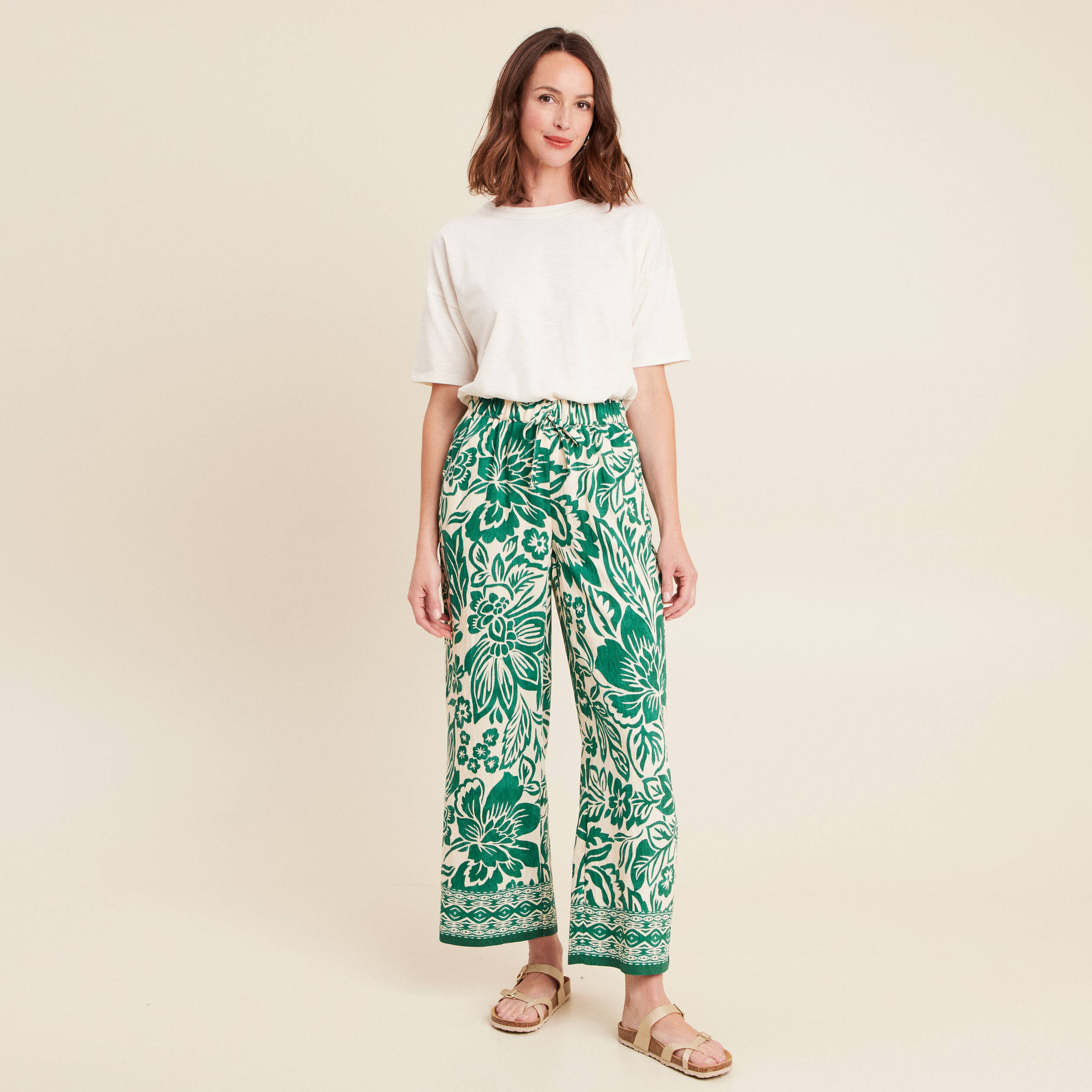 pantalon large taille haute ecru femme Pantalon large taille haute ecru femme