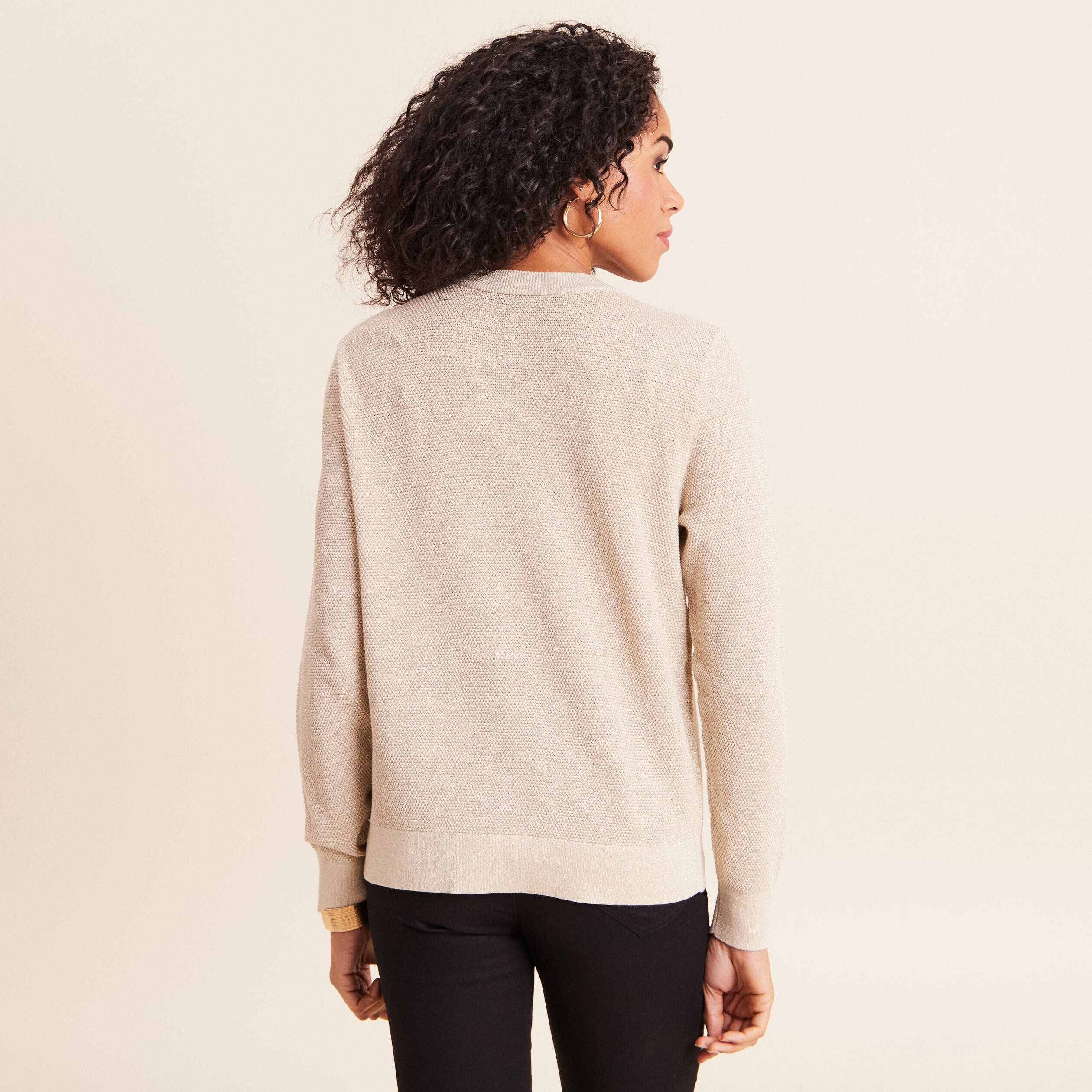 Gilet manches longues col rond brillant couleur or femme