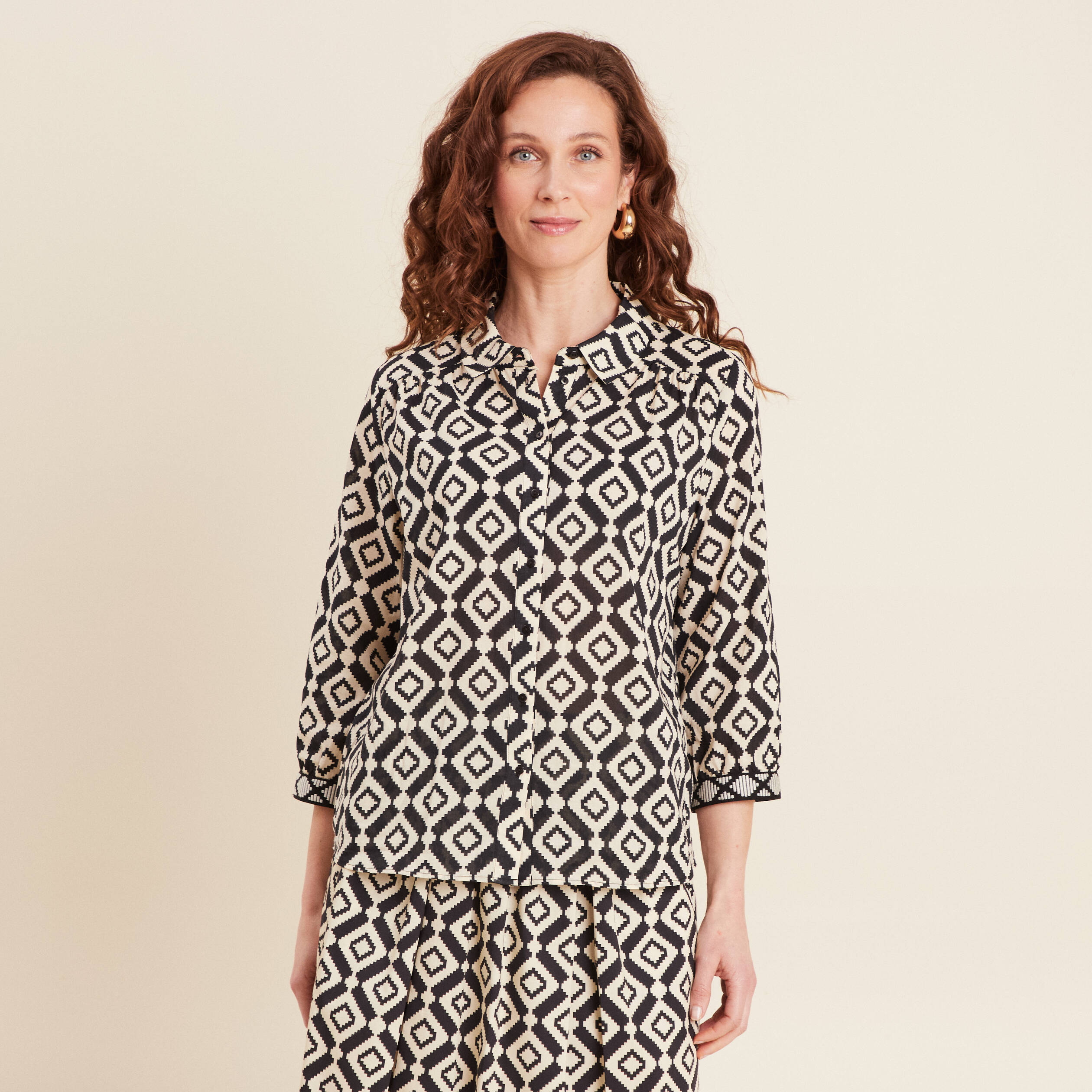 Chemise manches 3/4 noir femme