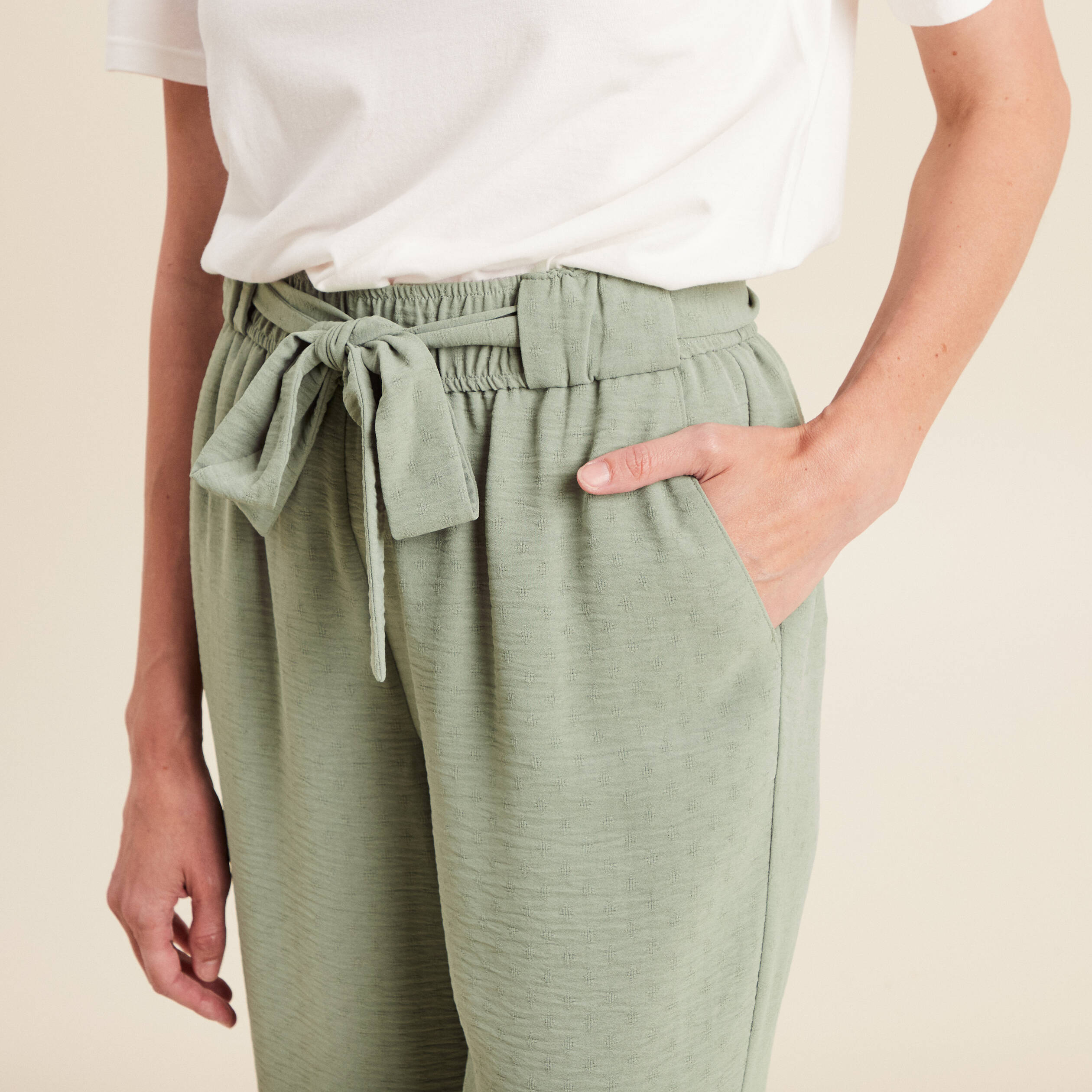 pantalon flou droit 78eme vert clair femme Pantalon flou droit 7/8ème vert clair femme