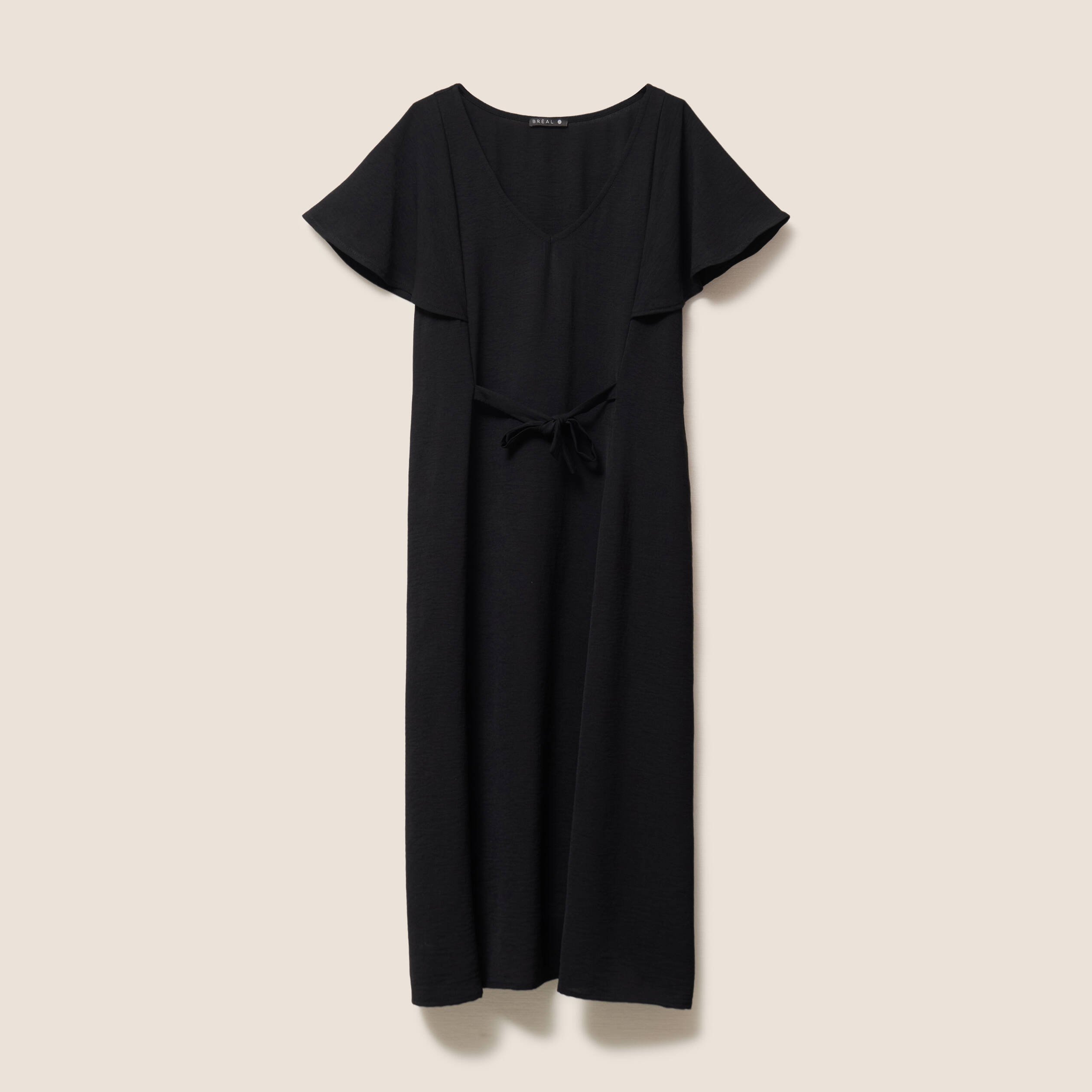 Robe longue droite manches courtes noir femme