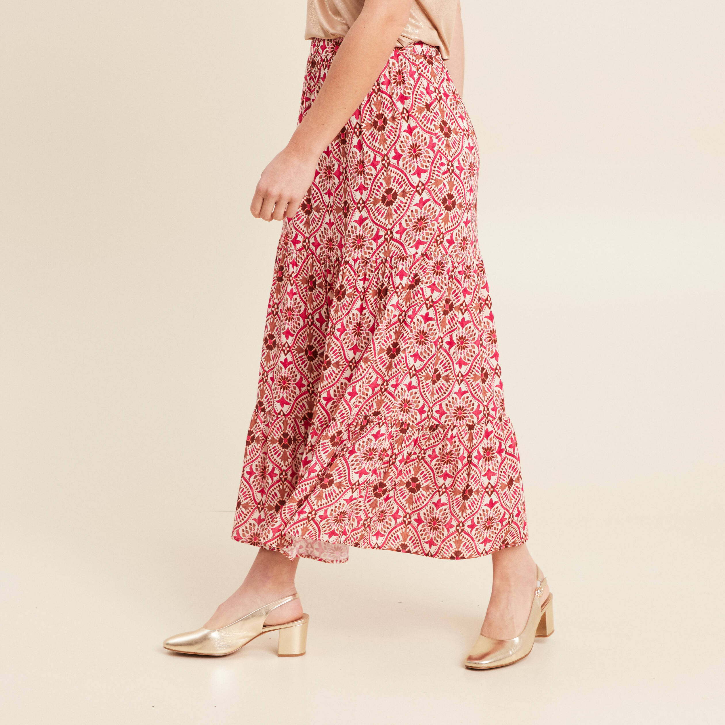 jupe midi droite fluide rose femme Jupe midi droite fluide rose femme