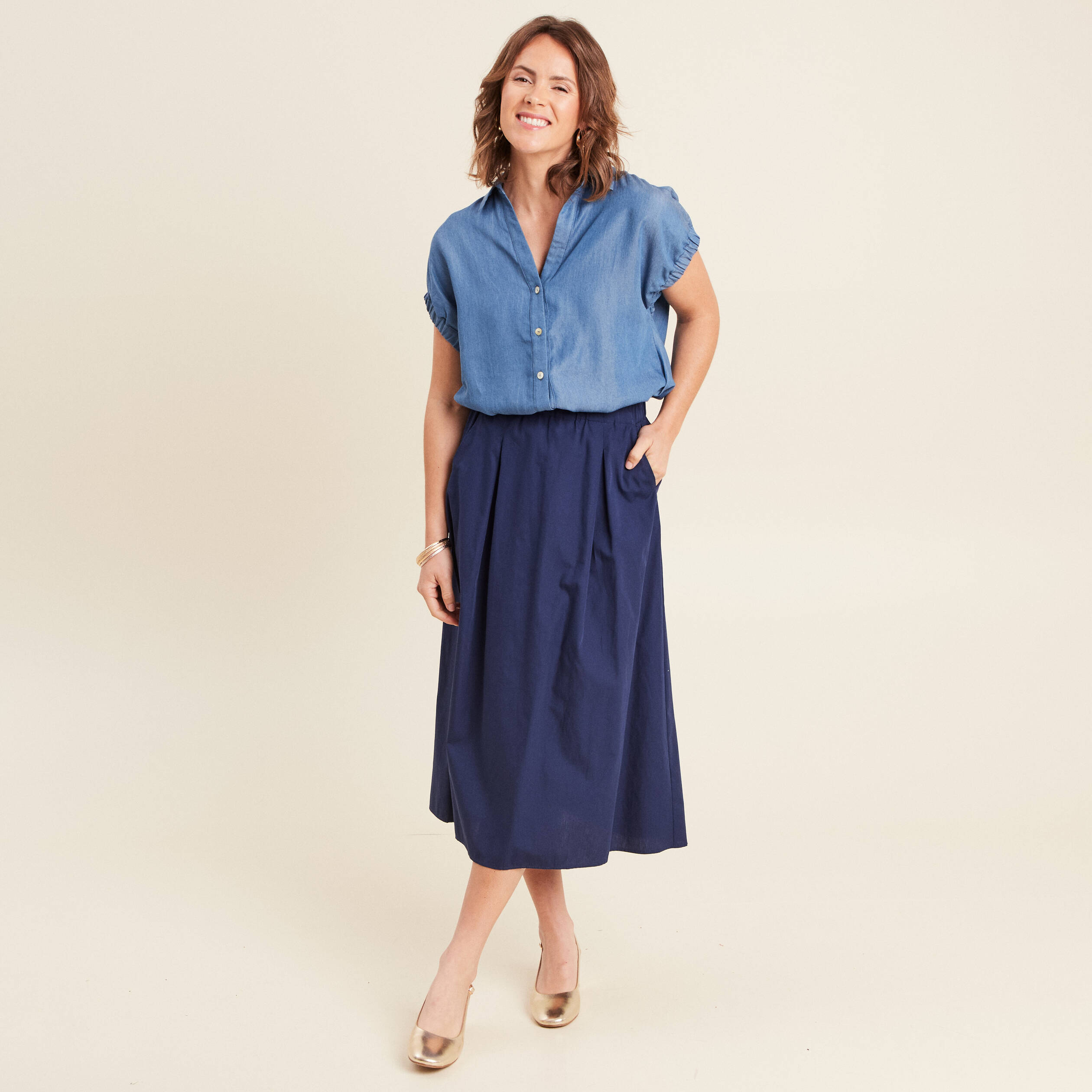 jupe longue evasee bleu fonce femme Jupe longue évasée bleu foncé femme