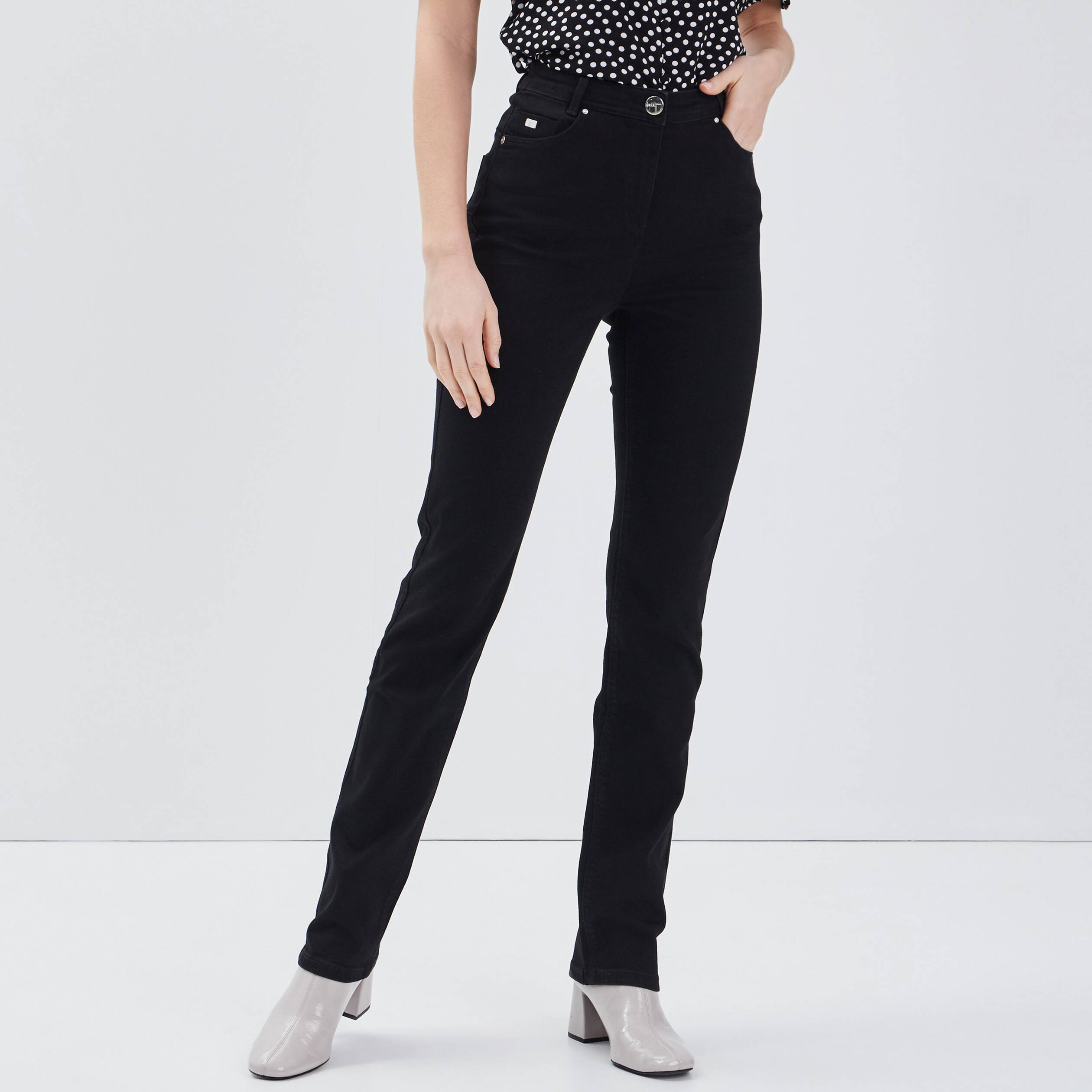 Pantalon large taille haute noir femme
