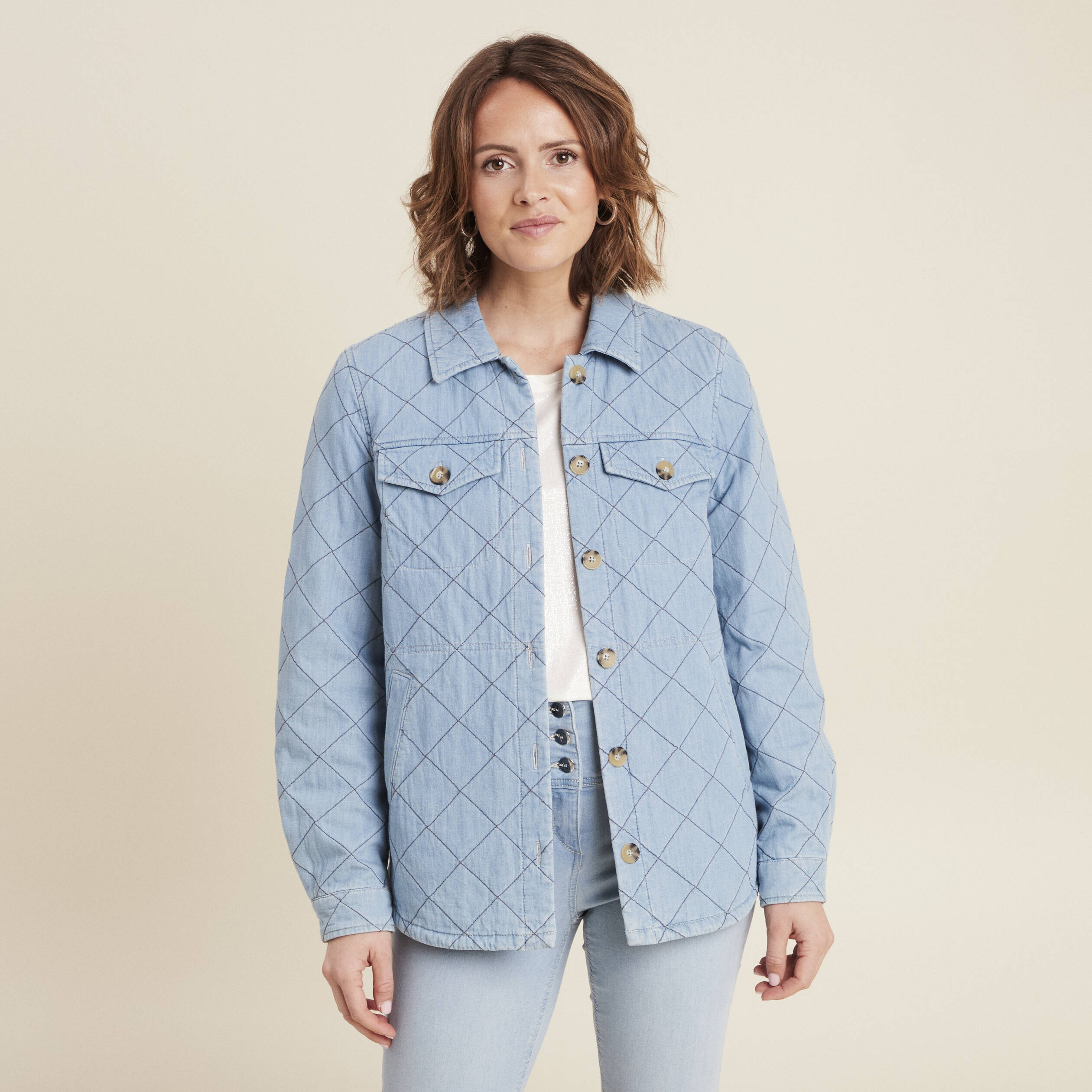 Surchemise manches longues denim double stone femme