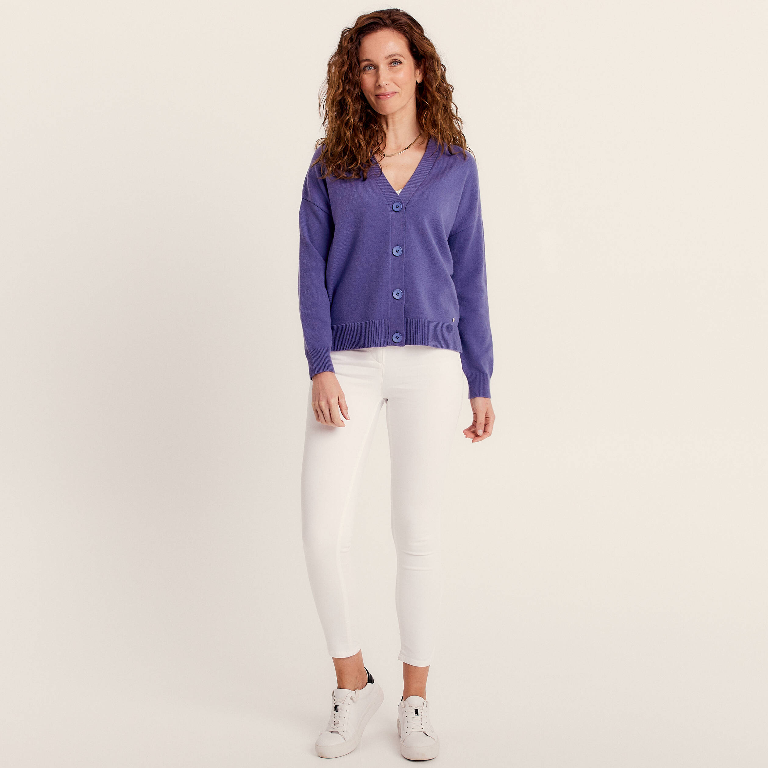 Gilet manches longues col en V violet femme