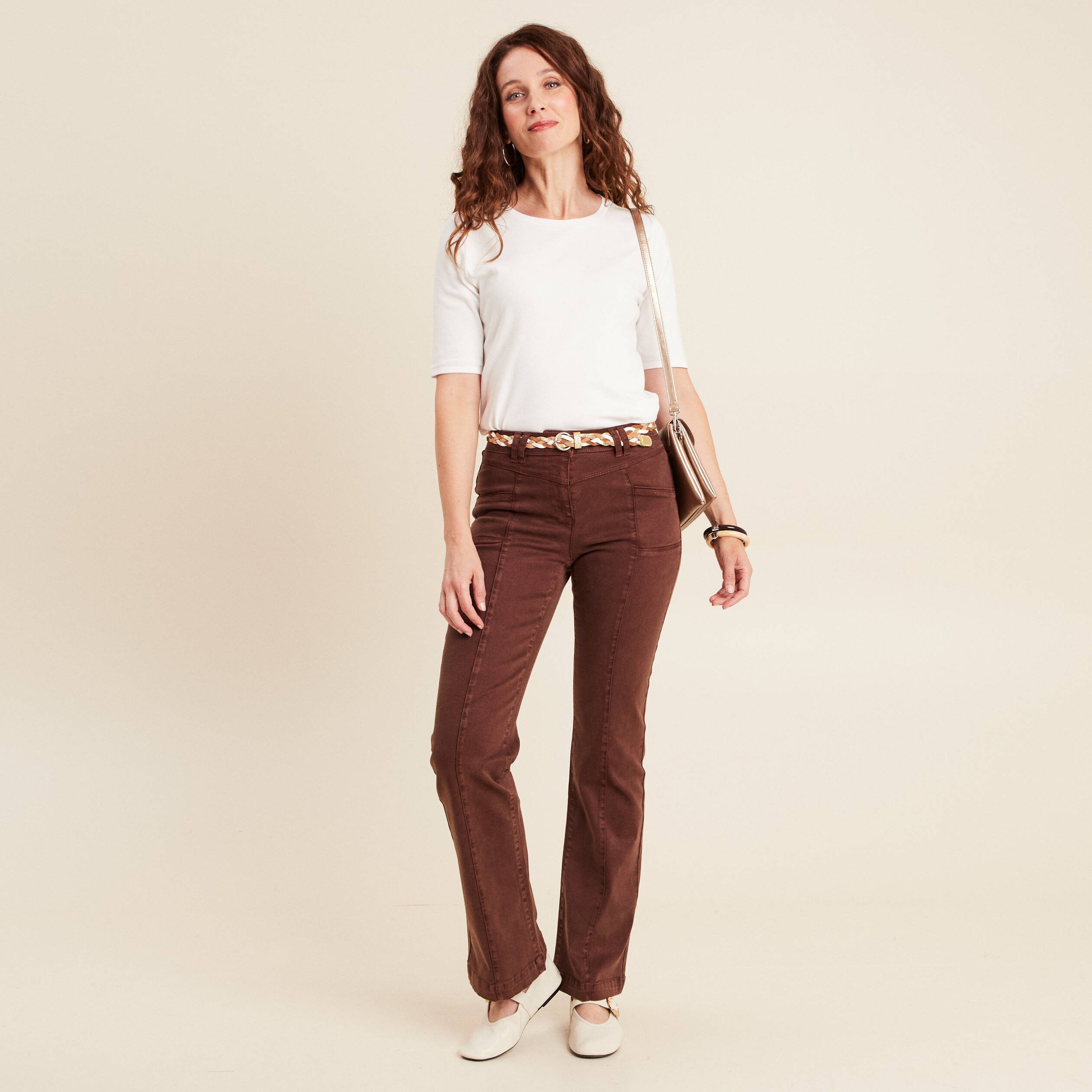 pantalon bootcut jean ceinture amovible marron fonce femme Pantalon bootcut jean ceinture amovible marron foncé femme