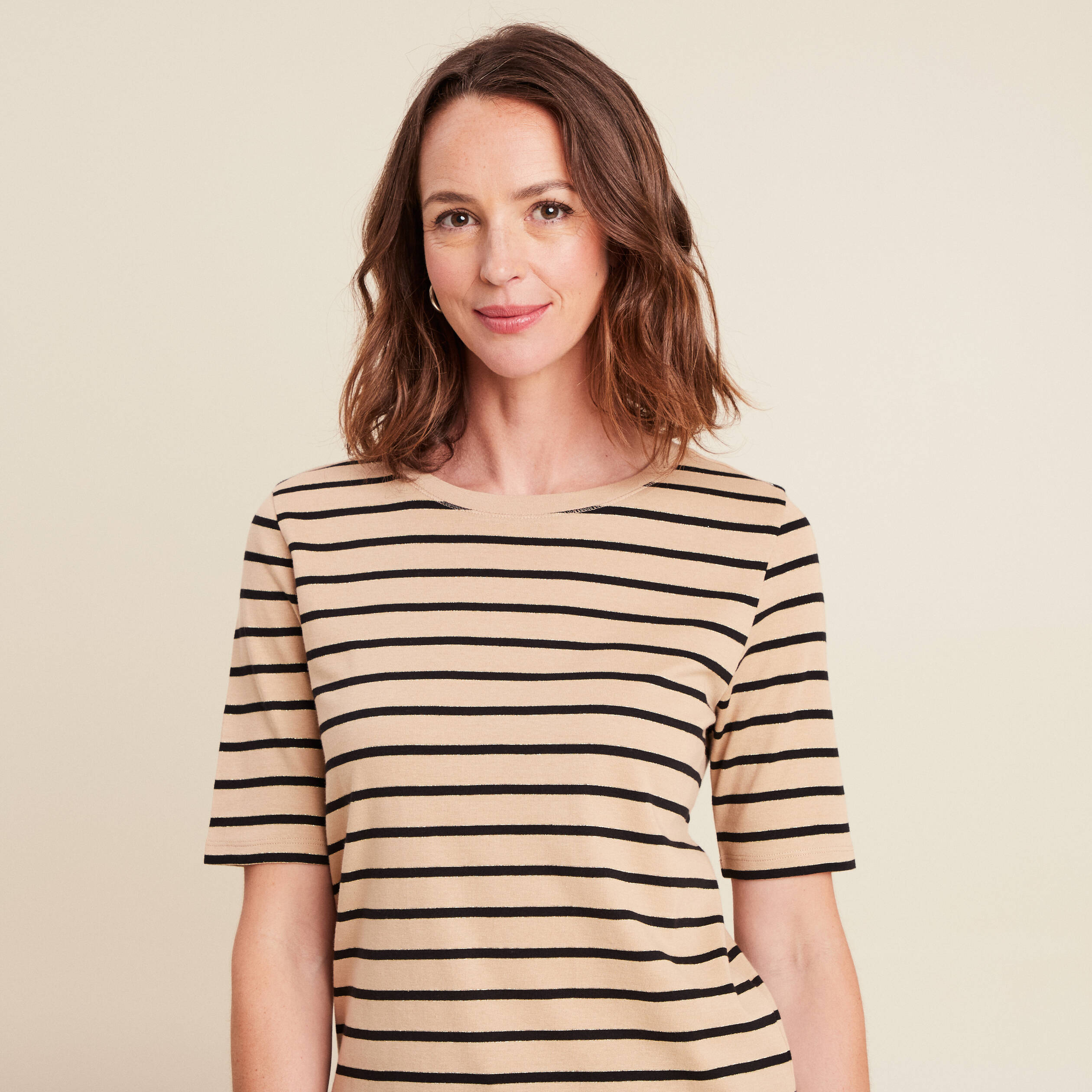 t shirt col rond marron clair femme T-shirt col rond marron clair femme