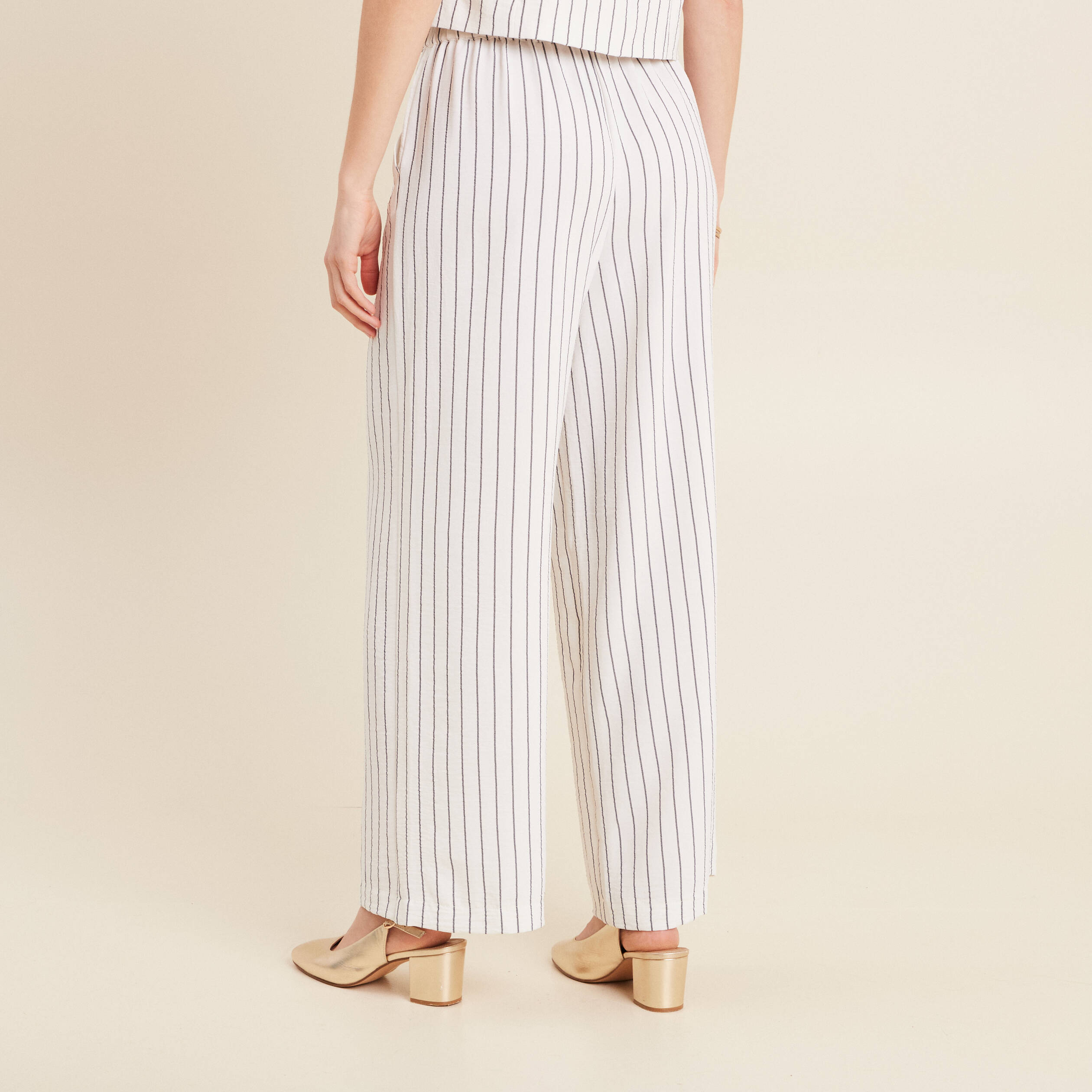 Pantalon large taille haute gris fonc&eacute; femme