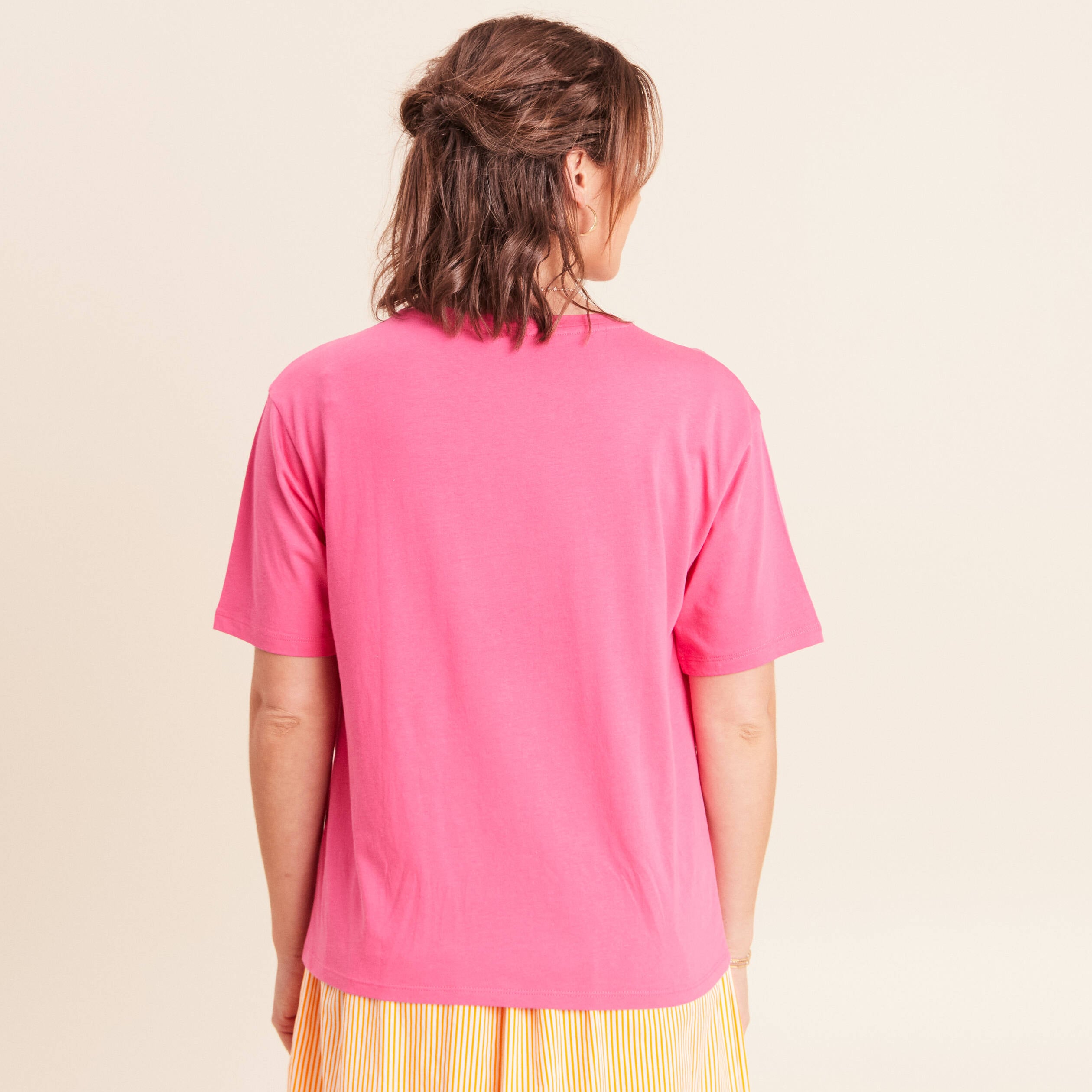 T-shirt col rond manches courtes rose fushia femme