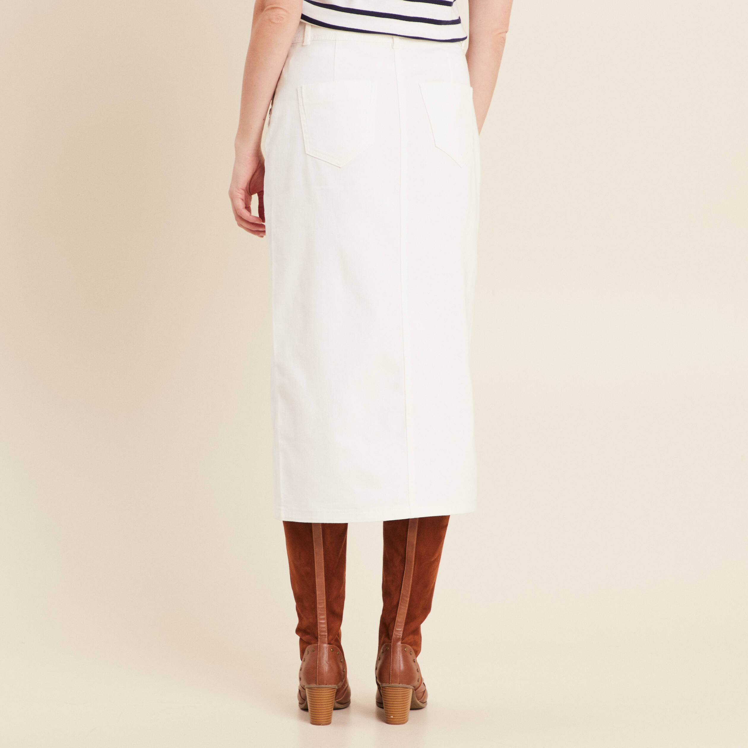 Jupe longue droite en jean blanc femme