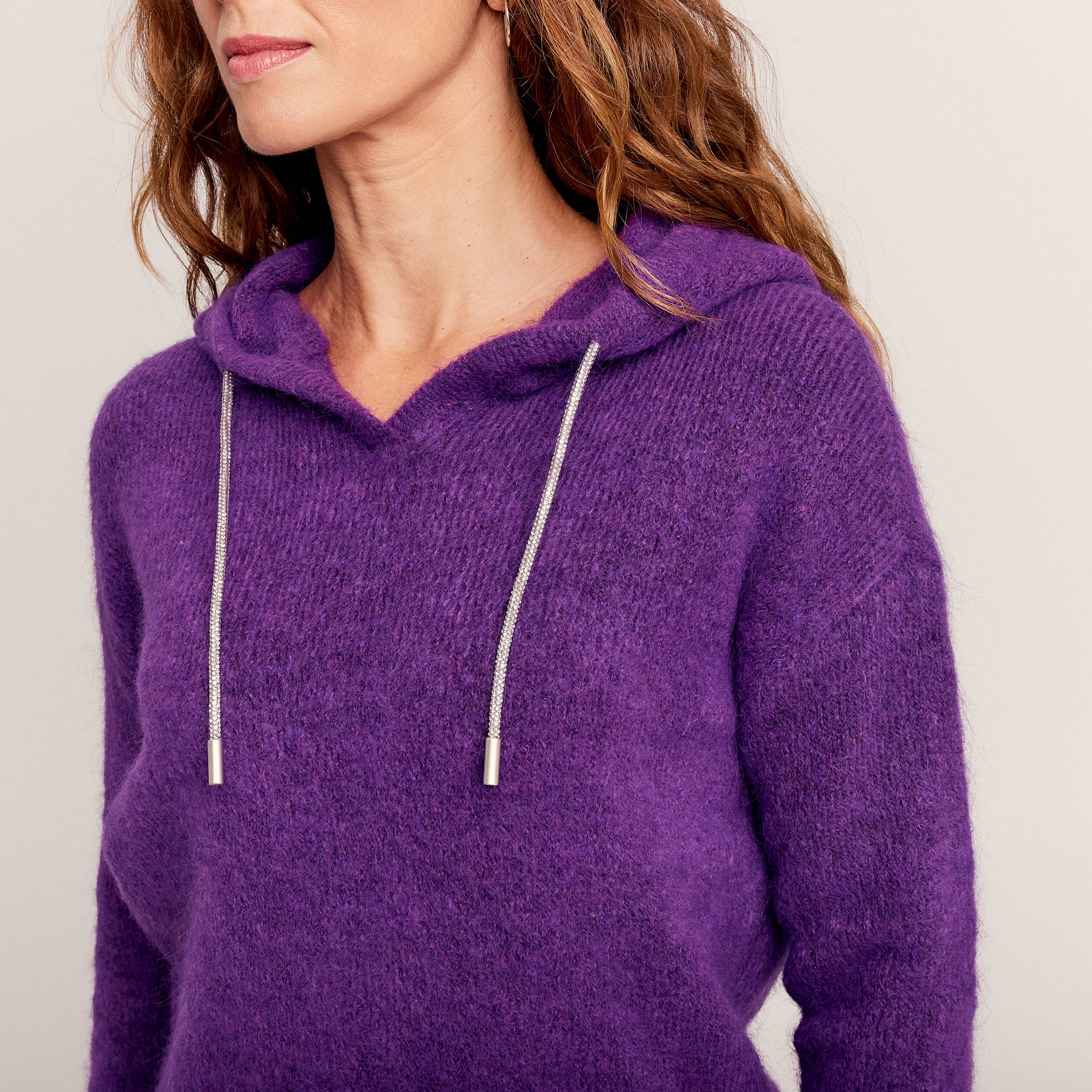 Pull maille capuche femme