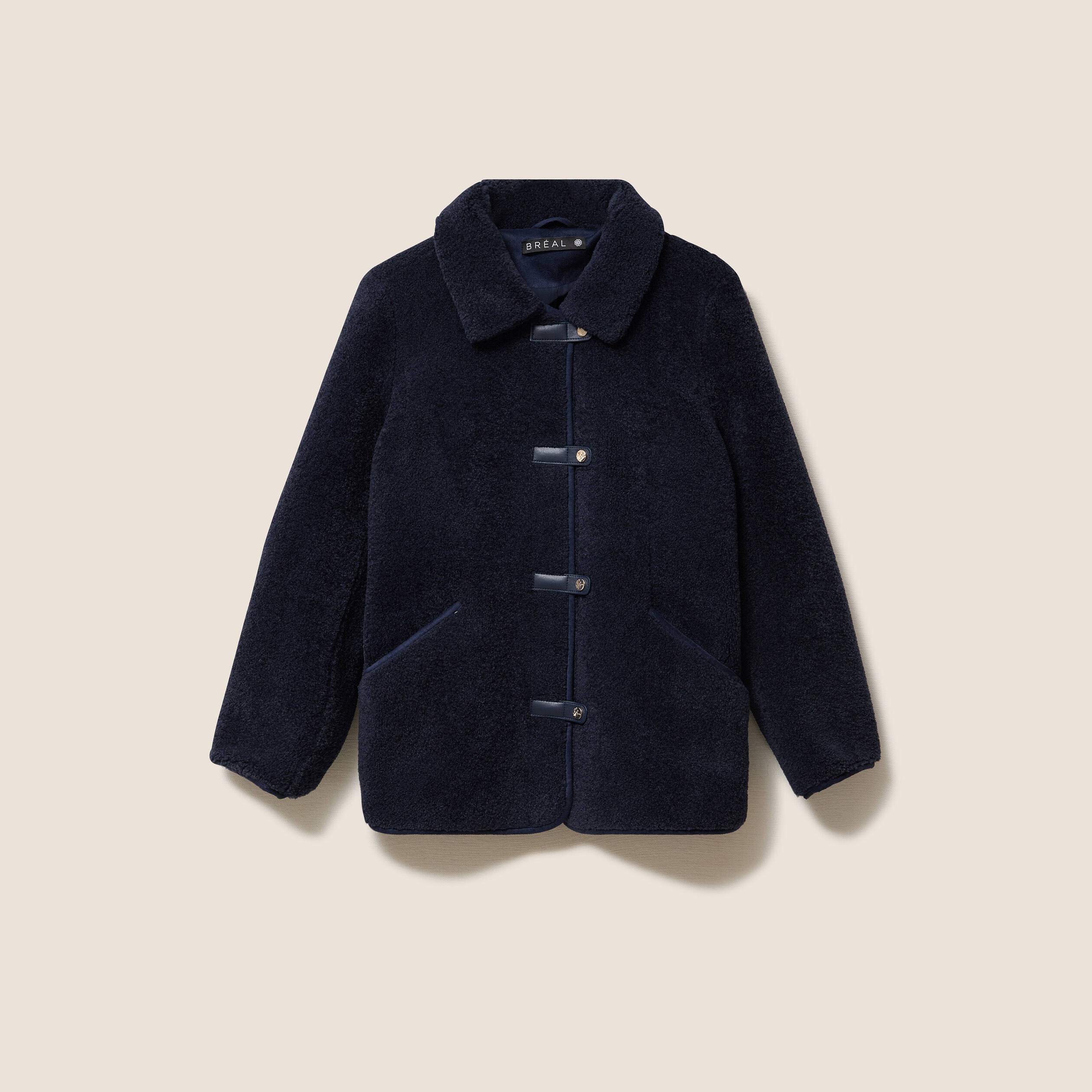 Manteau droit effet mouton bleu fonc&eacute; femme