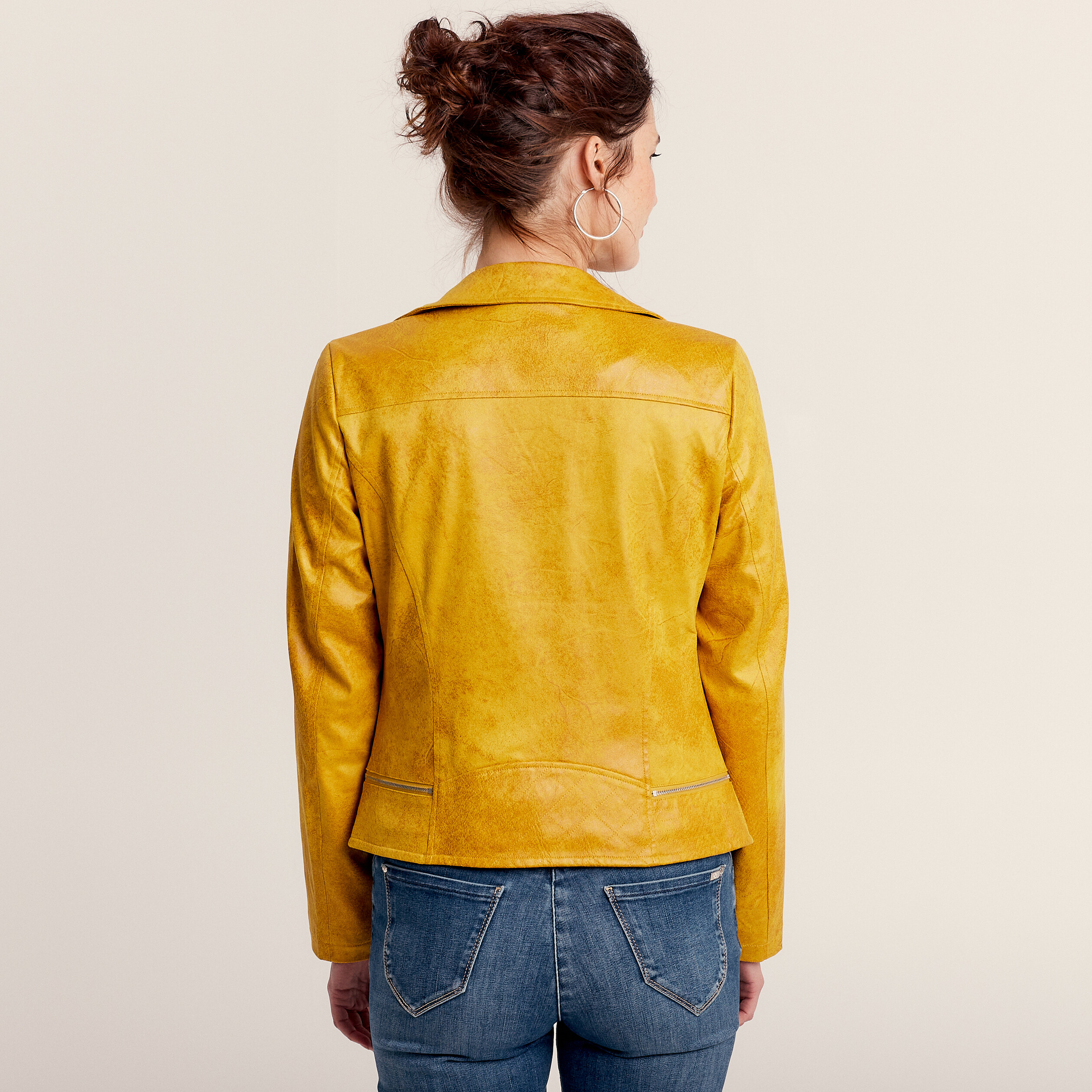 Veste esprit motard zippée vert anis femme