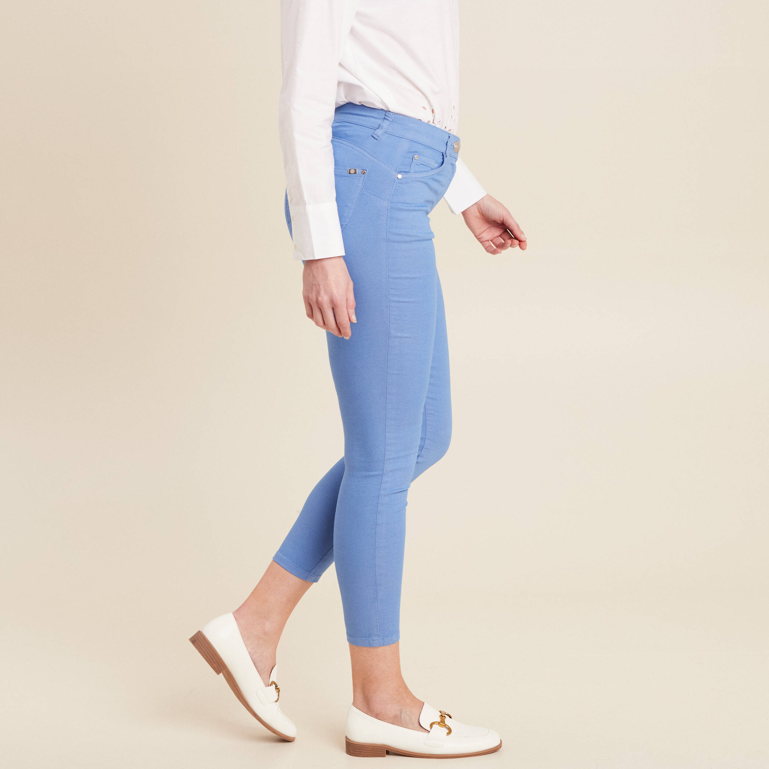 Pantalon léger taille standard 7/8ème bleu ciel femme