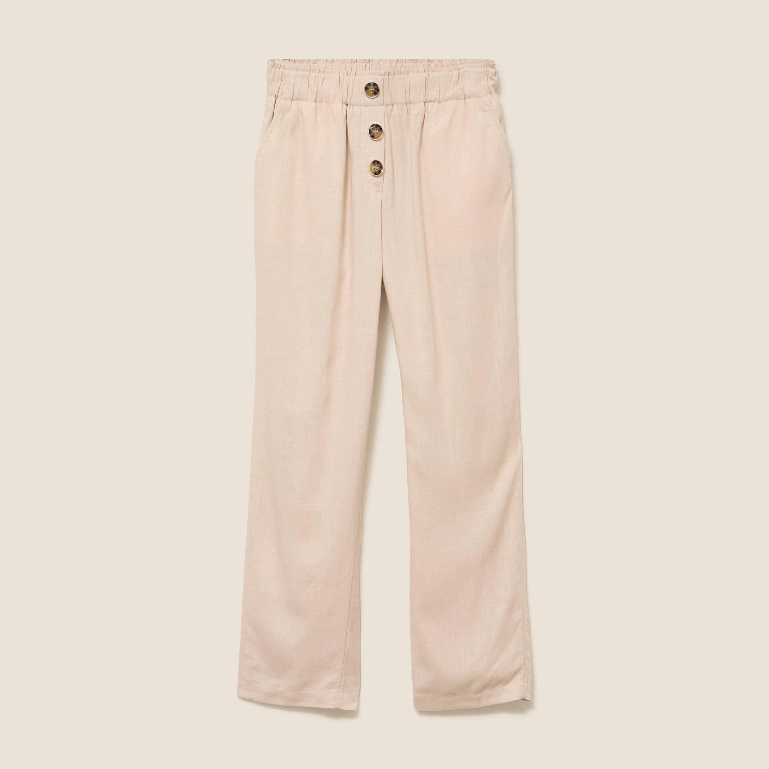 Pantalon large taille haute ivoire femme