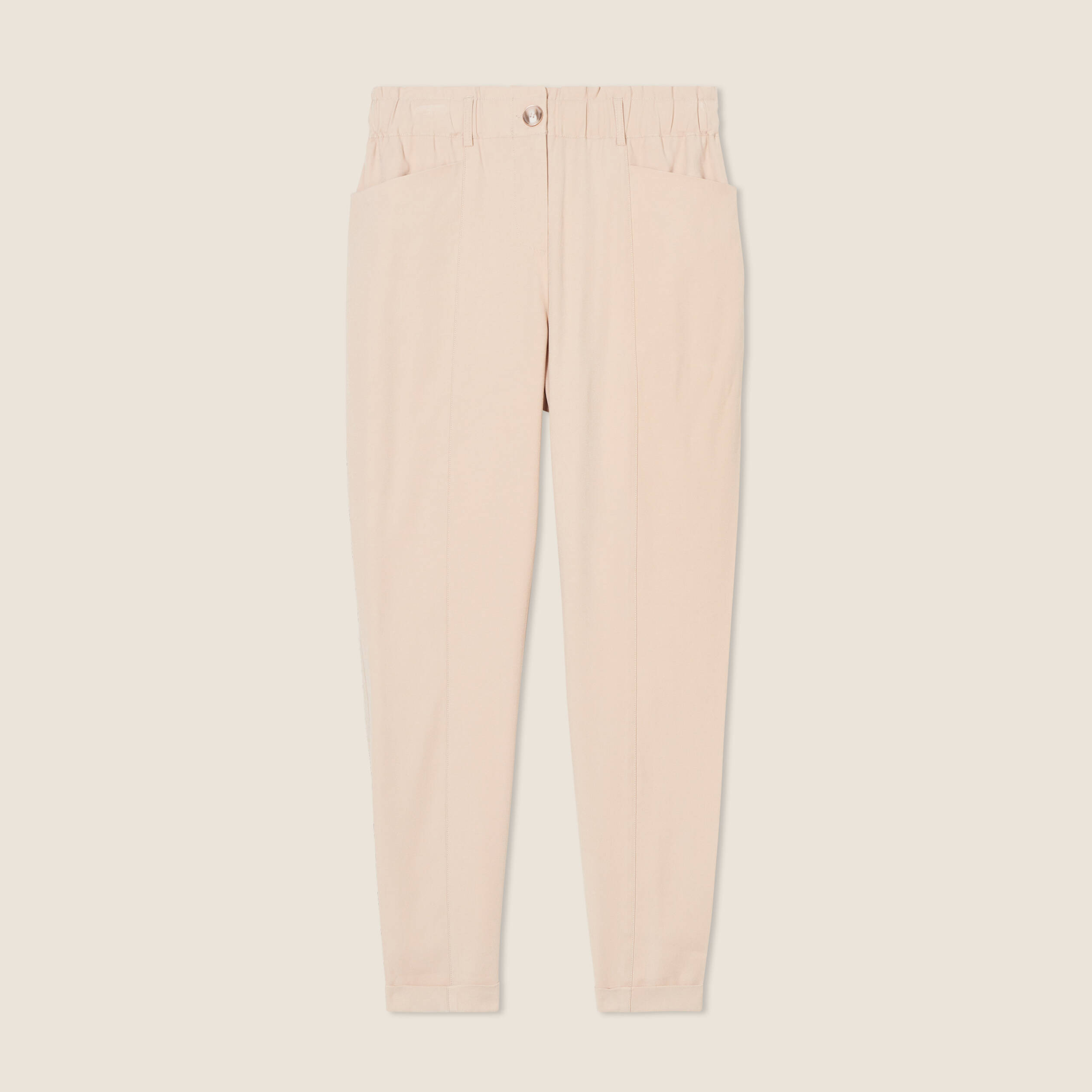 Pantalon carotte 7/8&egrave;me beige femme