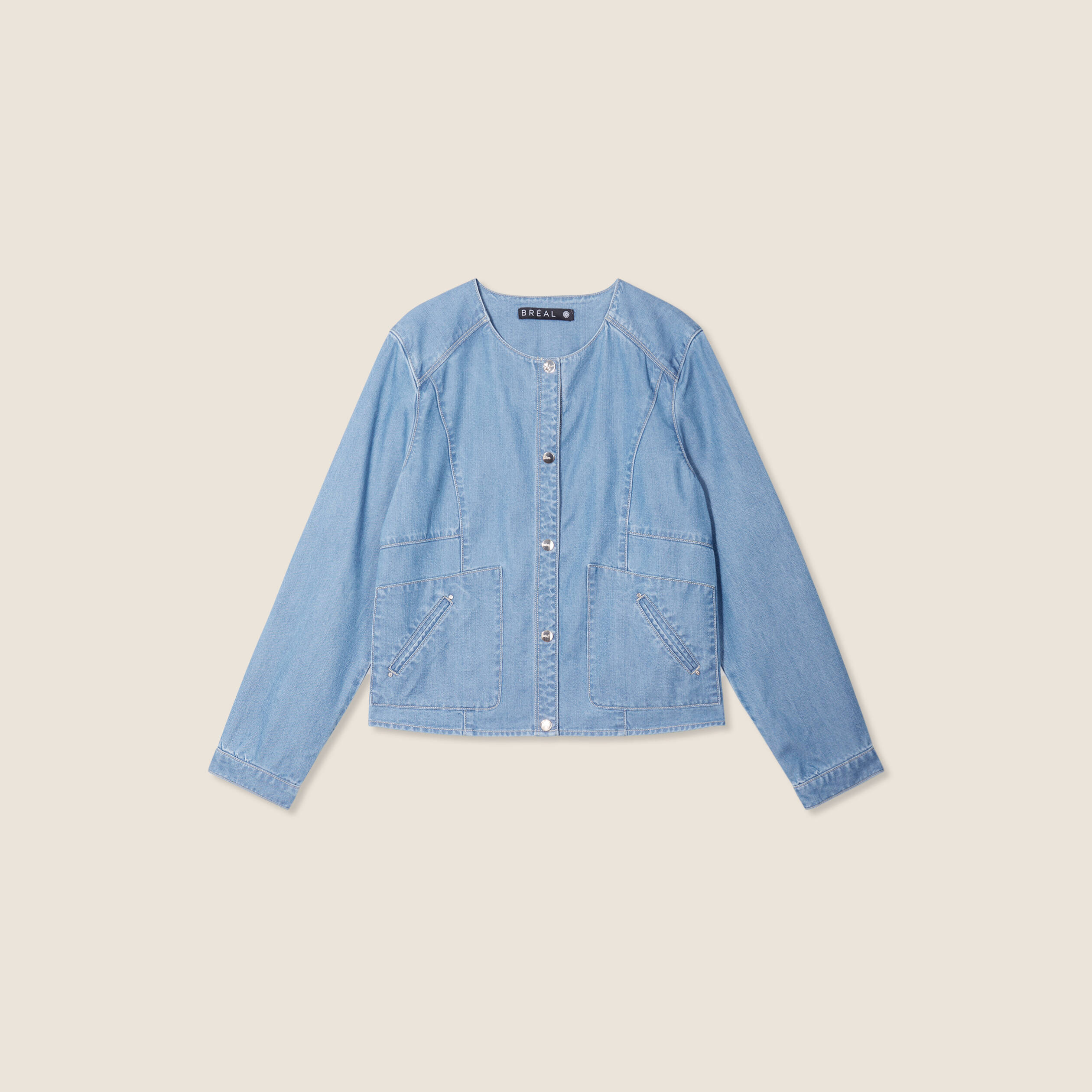 Blouson boutonné en jean denim double stone femme
