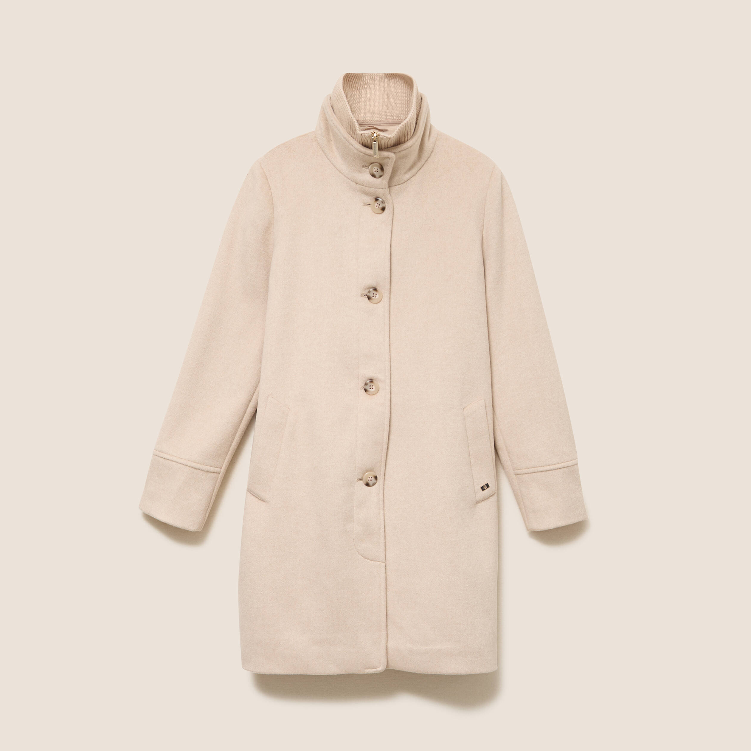 Manteau col montant doubl&eacute; creme femme