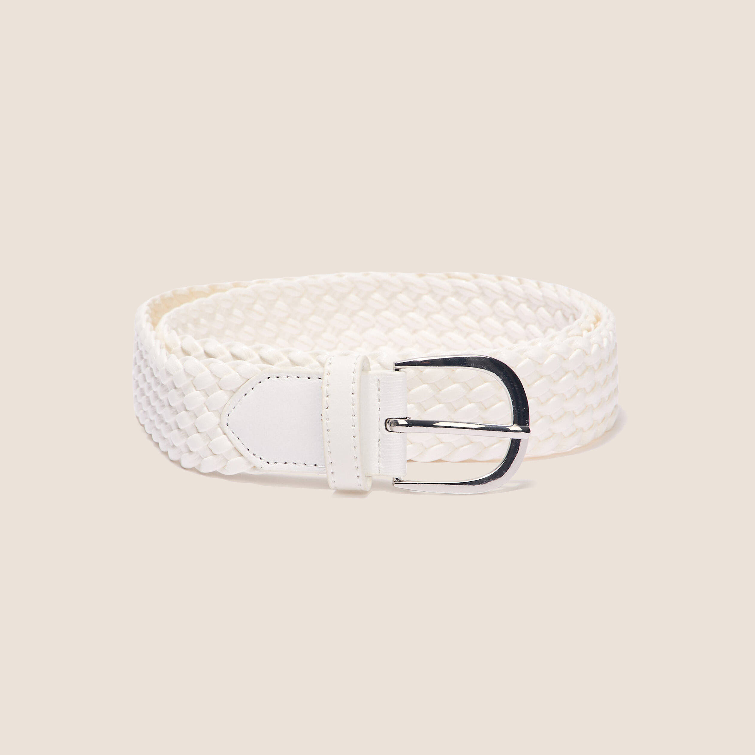 Ceinture tressée métalissée ecru femme