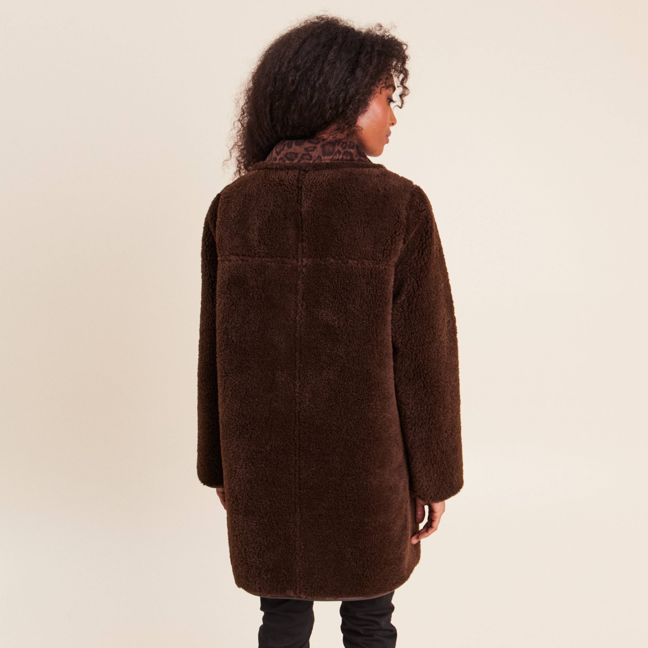 Manteau col montant marron femme