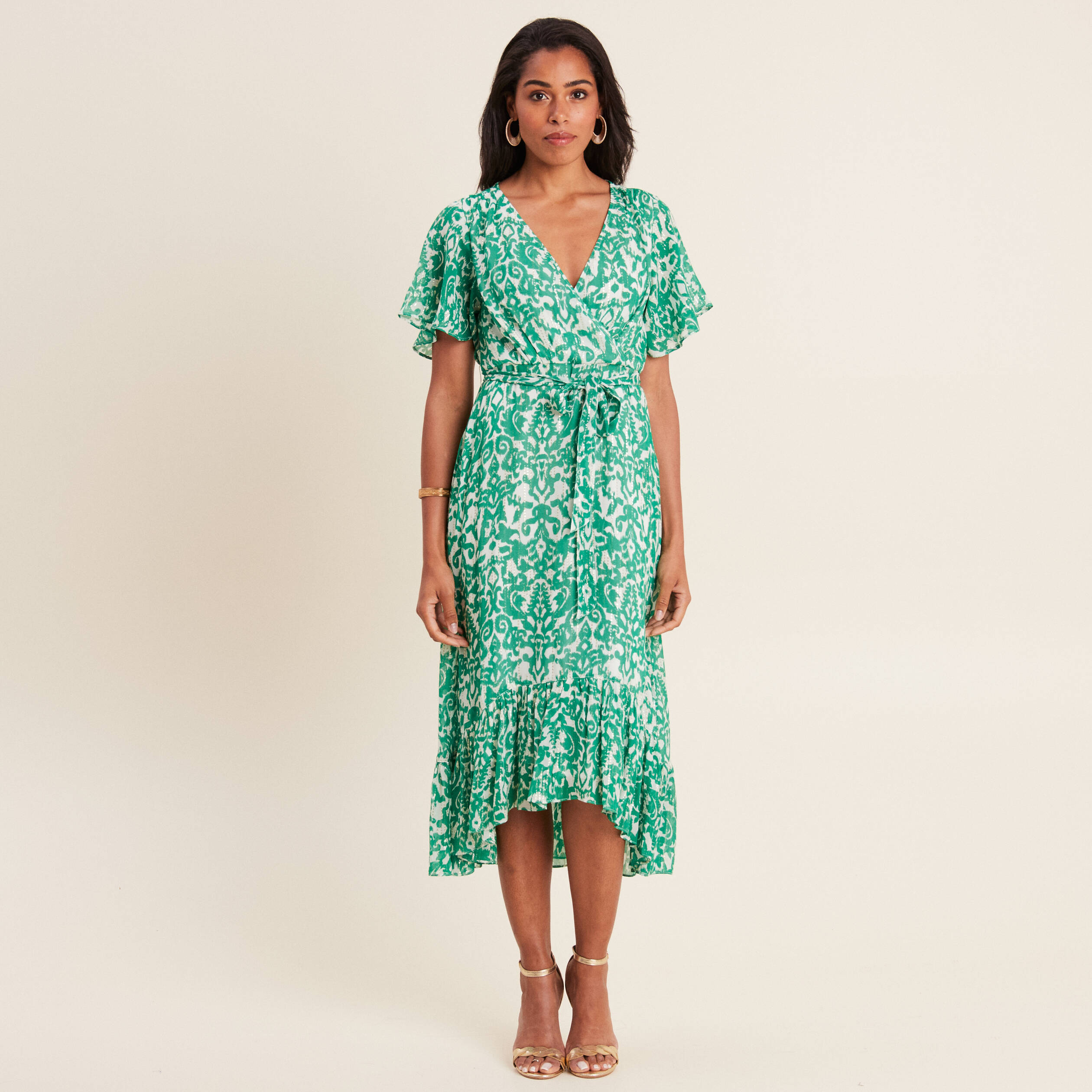 Robe longue évasée fluide vert femme
