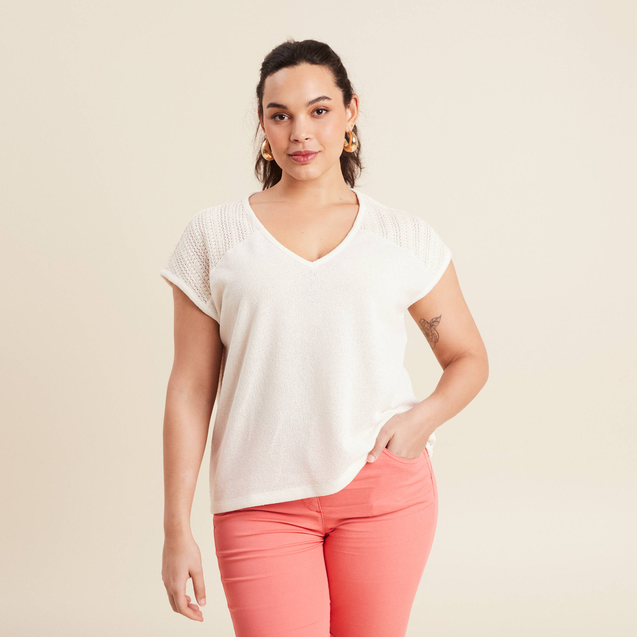 t shirt manches courtes ecru femme T-shirt manches courtes ecru femme