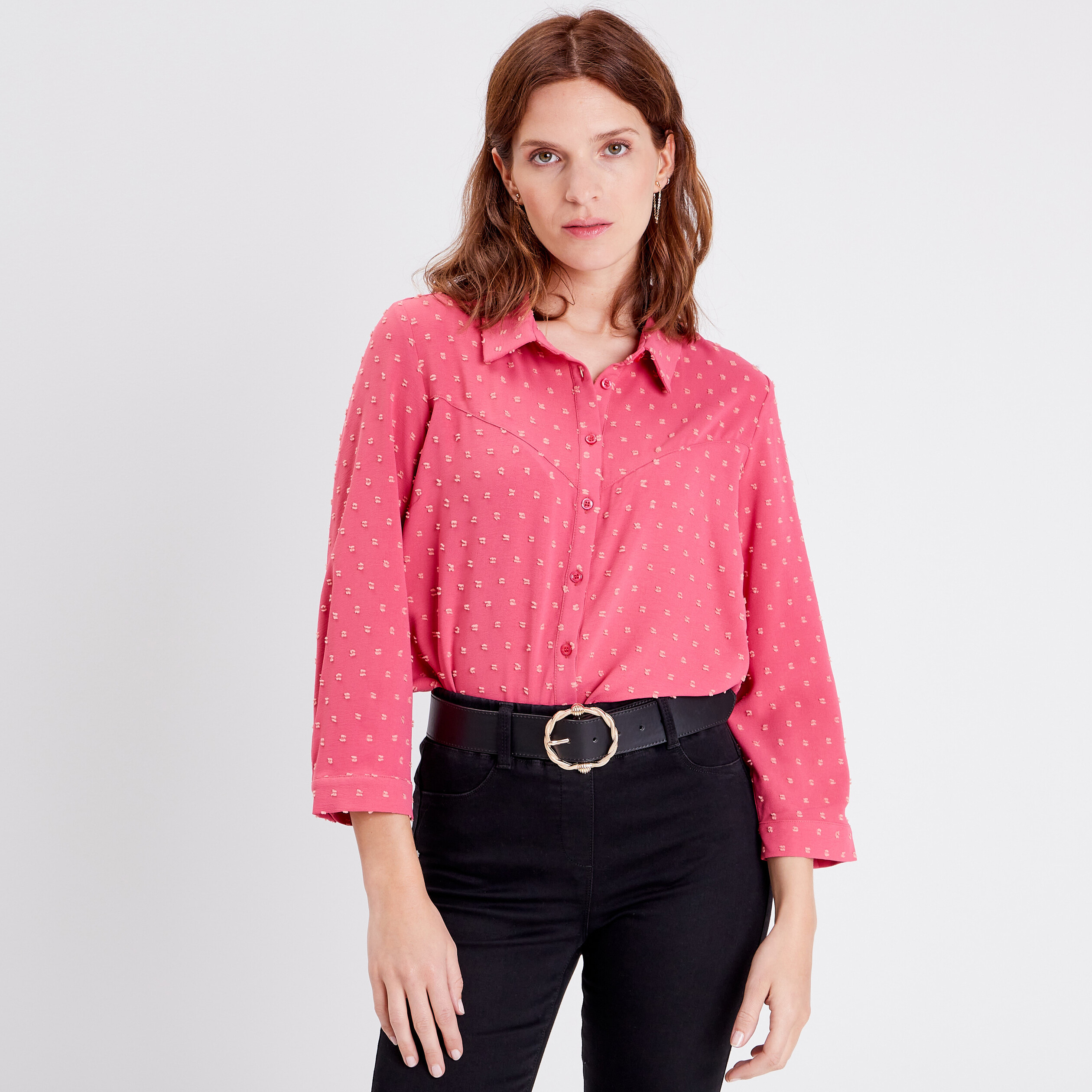 Chemise manches 3/4 rose framboise femme