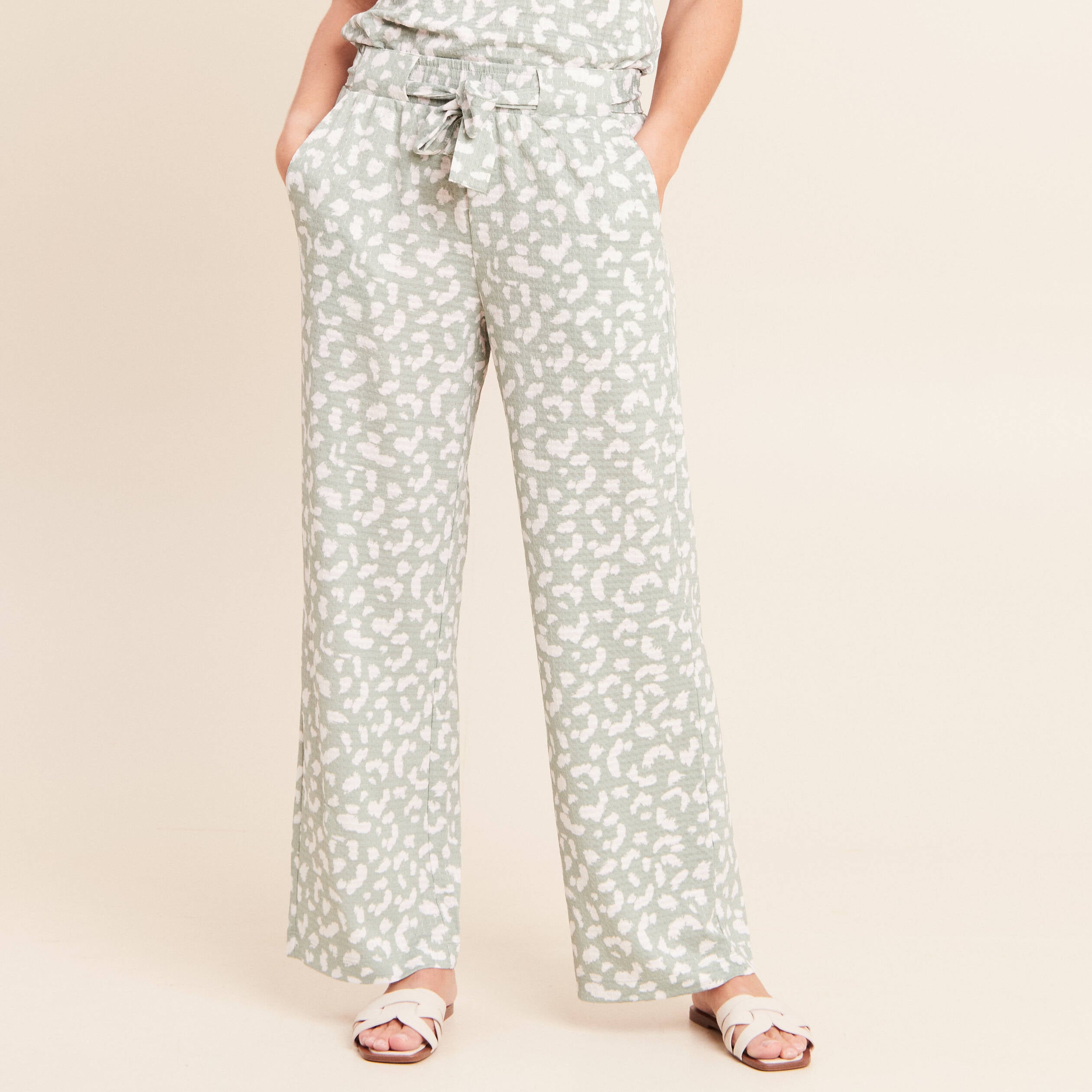 Pantalon coupe large 7/8&egrave;me taille haute taupe femme