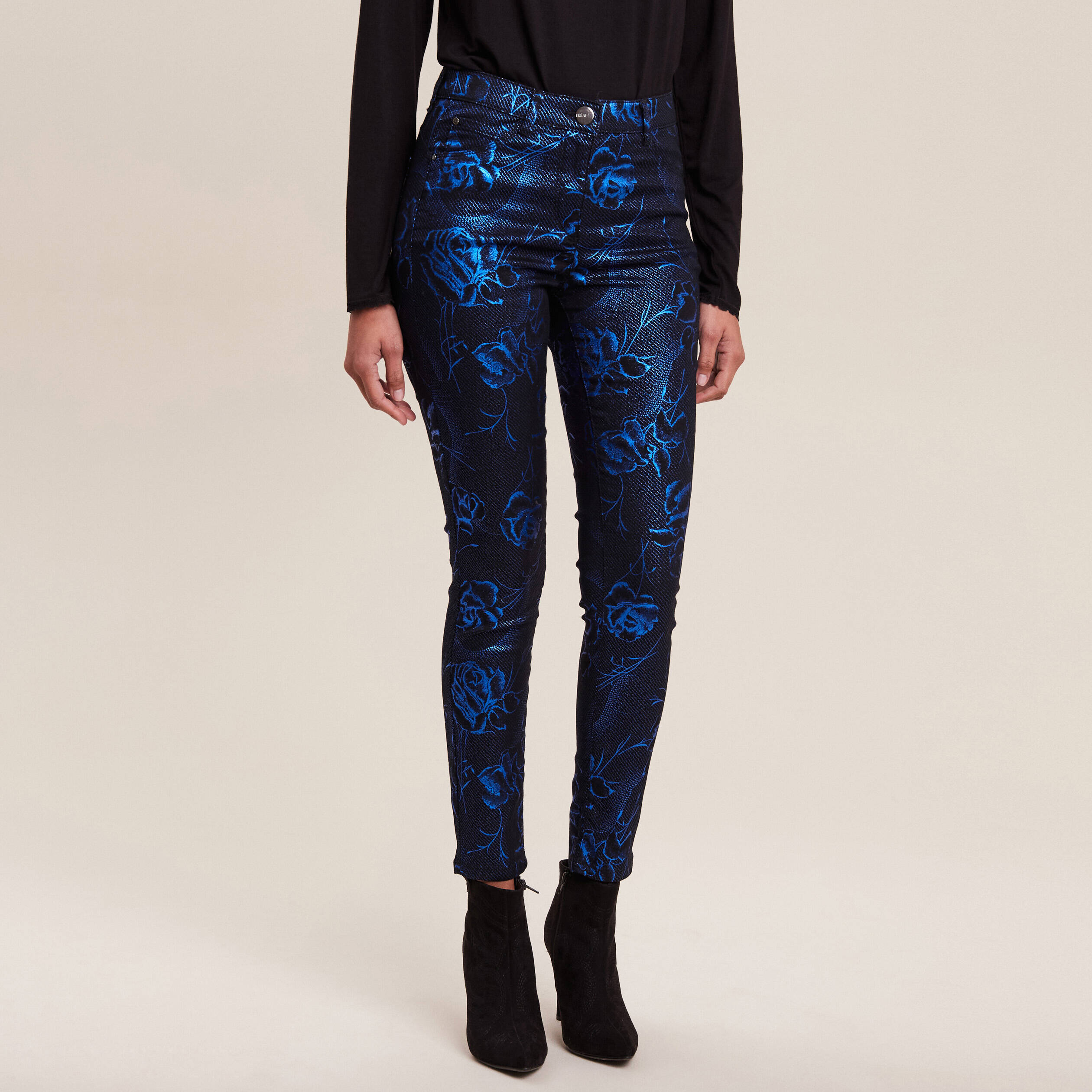 Pantalon ajusté enduit 7/8ème bleu electrique femme