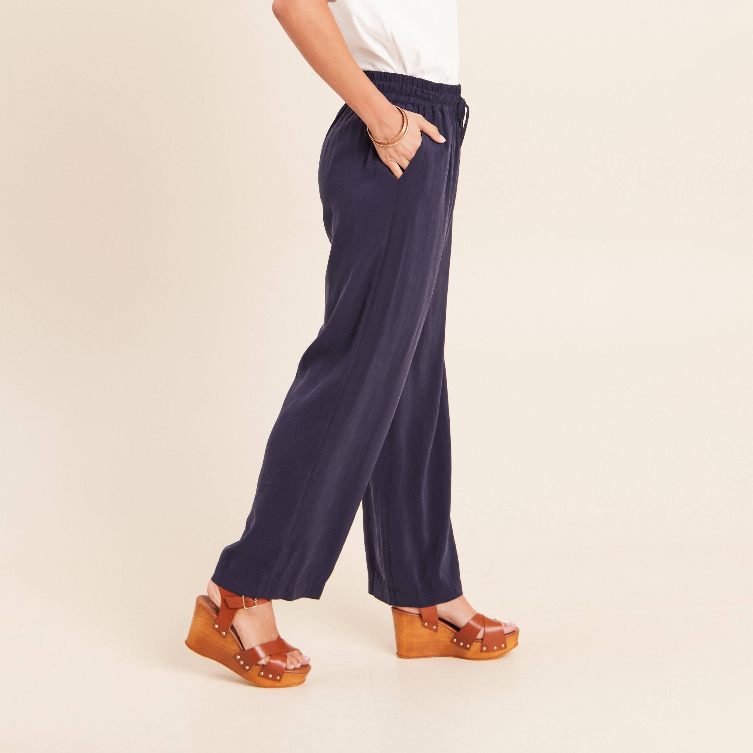 Pantalon large bleu marine femme