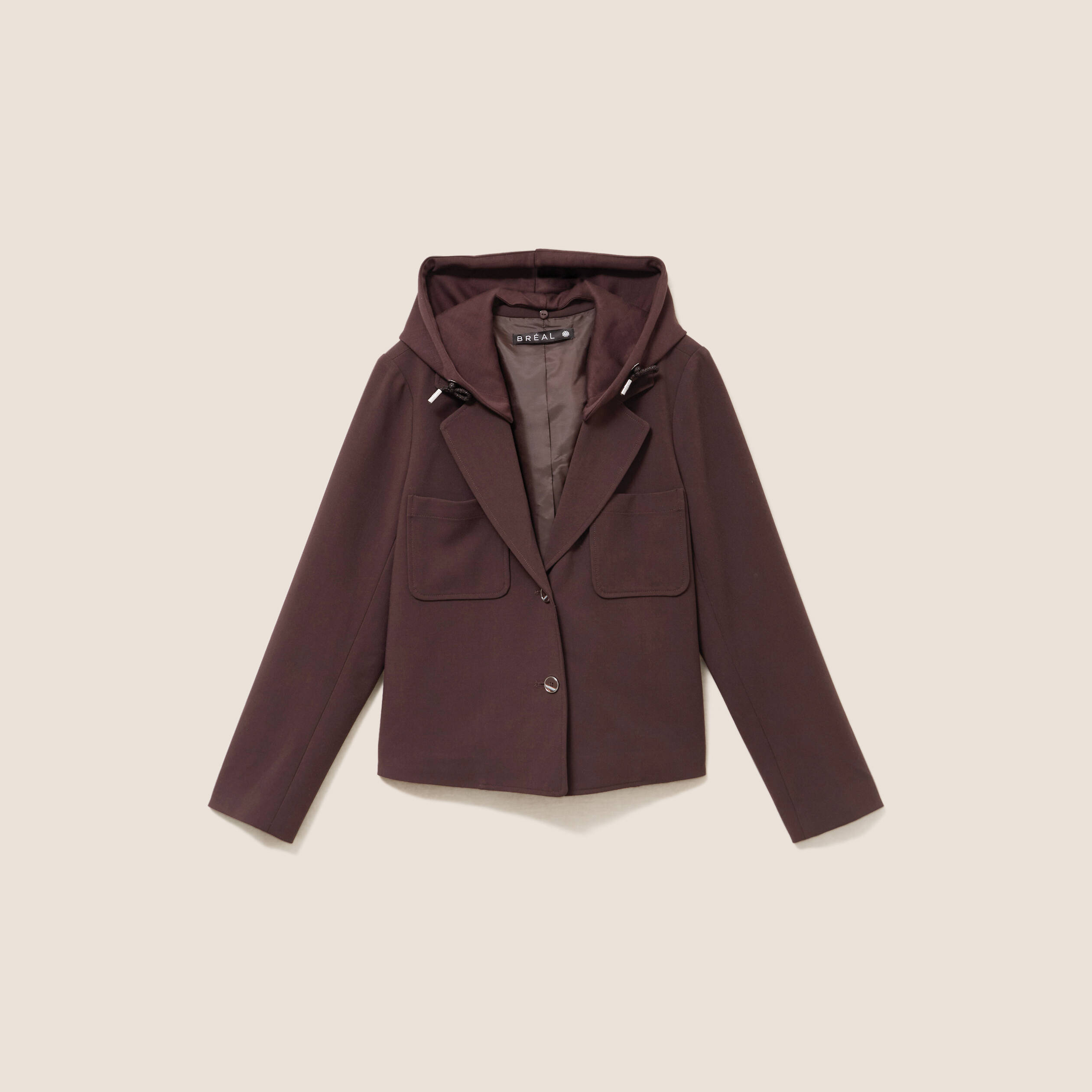 veste cintr&eacute;e doubl&eacute;e avec capuche marron fonc&eacute; femme