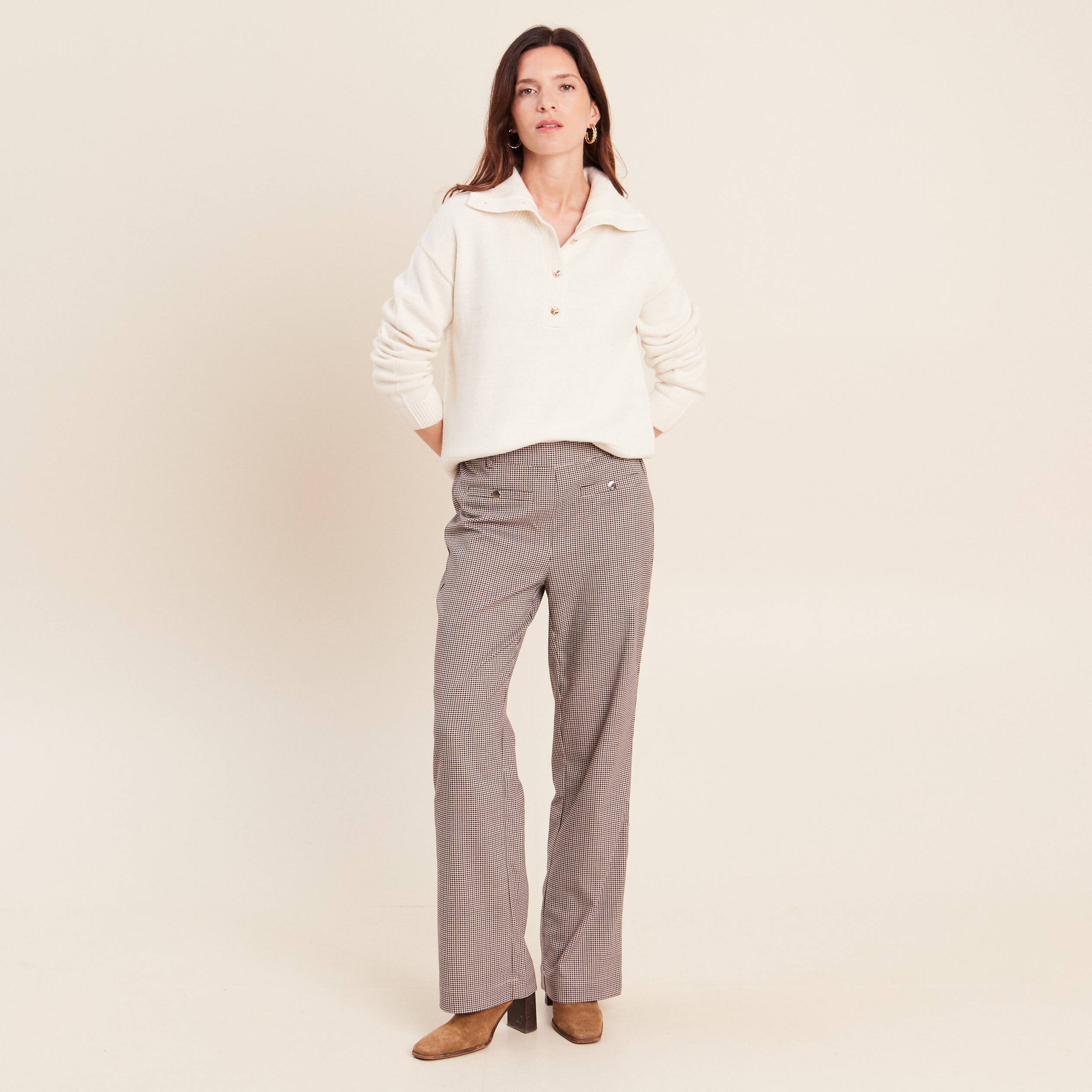 Pull col camionneur ecru femme