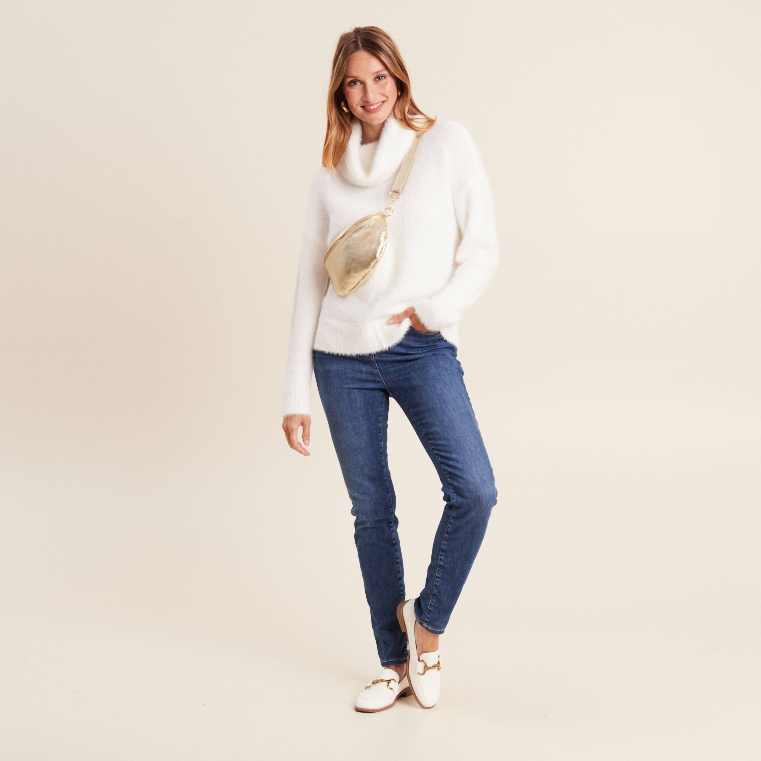 Pull manches longues ecru femme