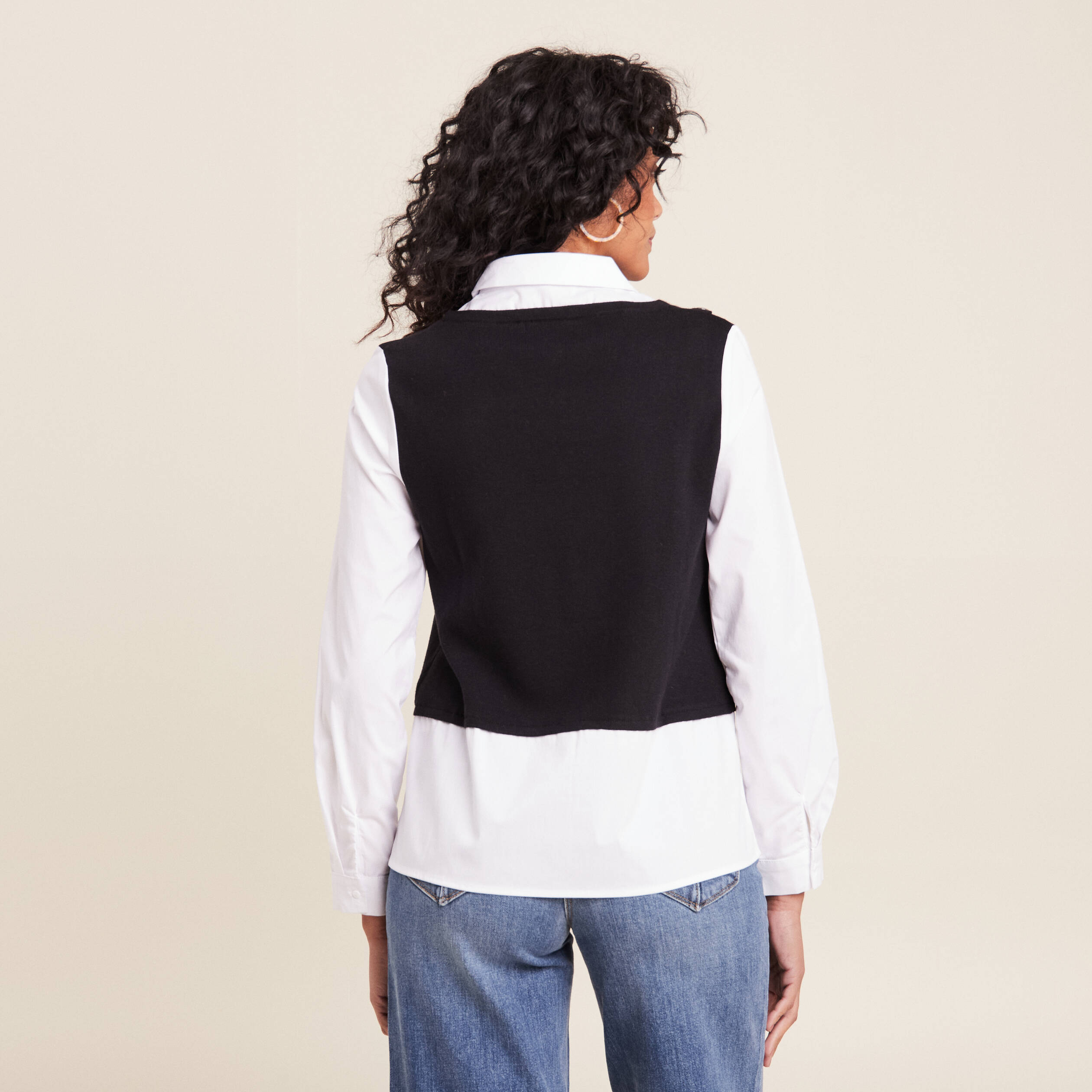 Pull manches longues 2 en 1 noir femme Breal