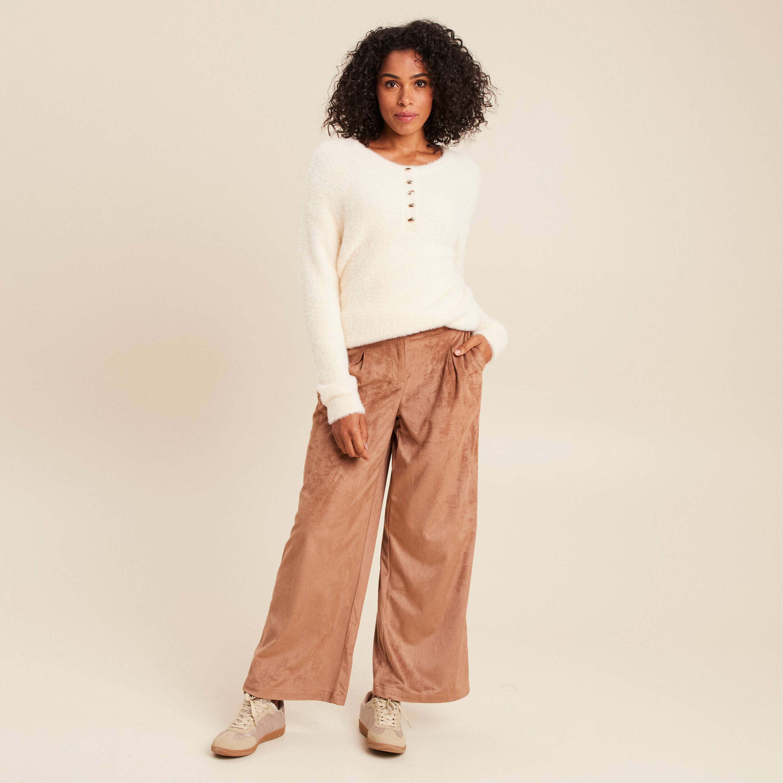 Pull col tunisien ivoire femme